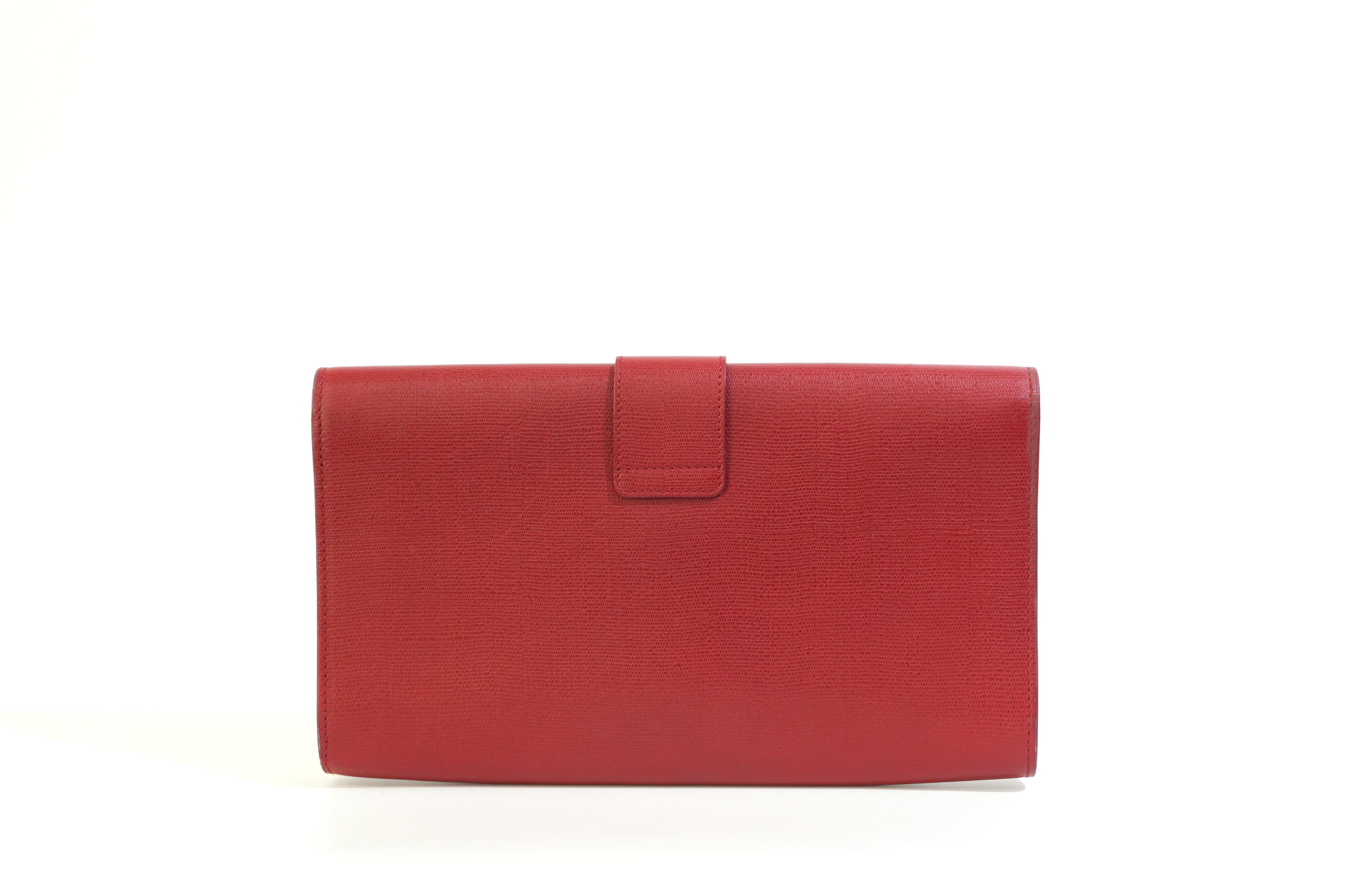 Pre-owned Yves Saint Laurent Calfskin Leather Clutch Bag Red