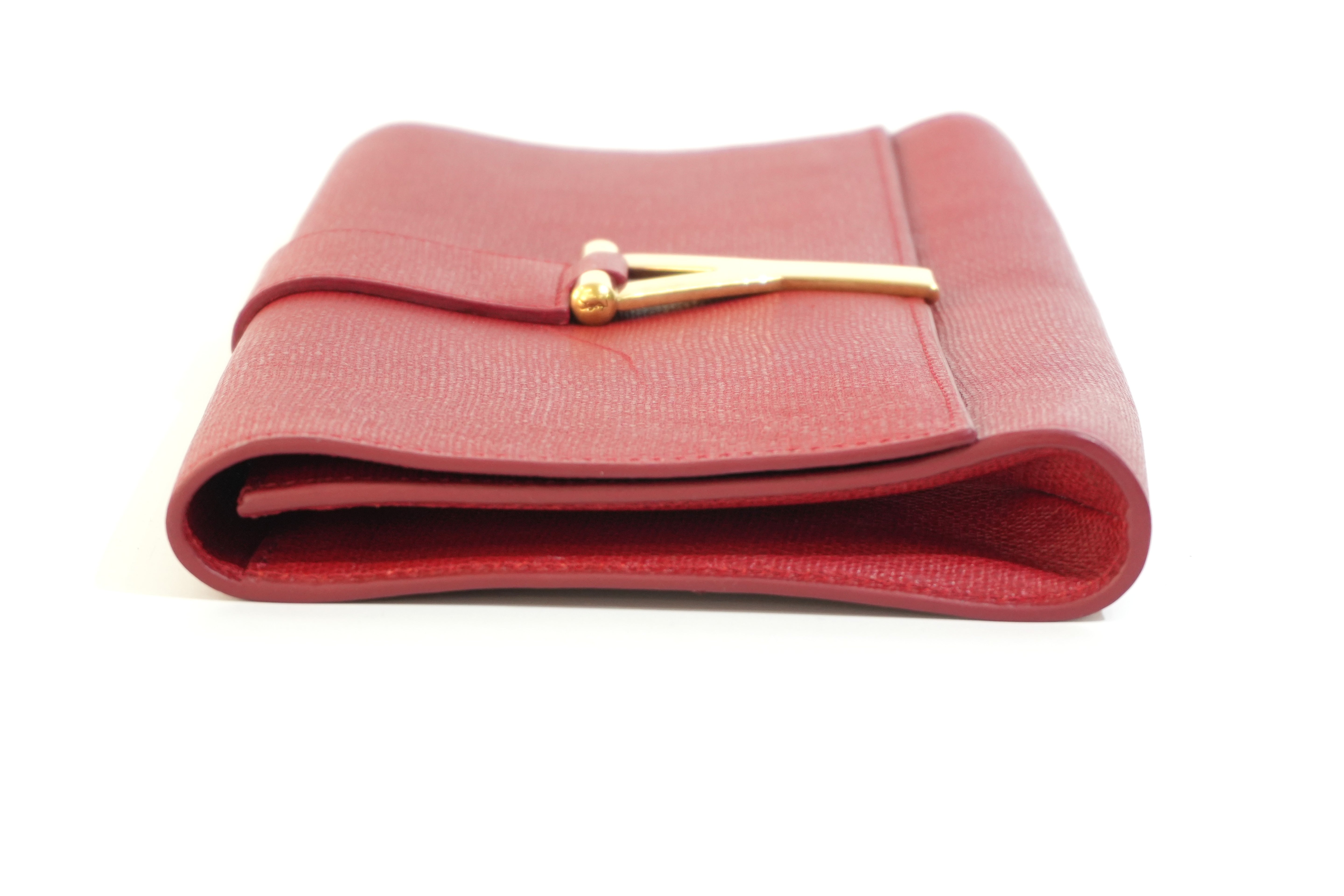 Pre-owned Yves Saint Laurent Calfskin Leather Clutch Bag Red