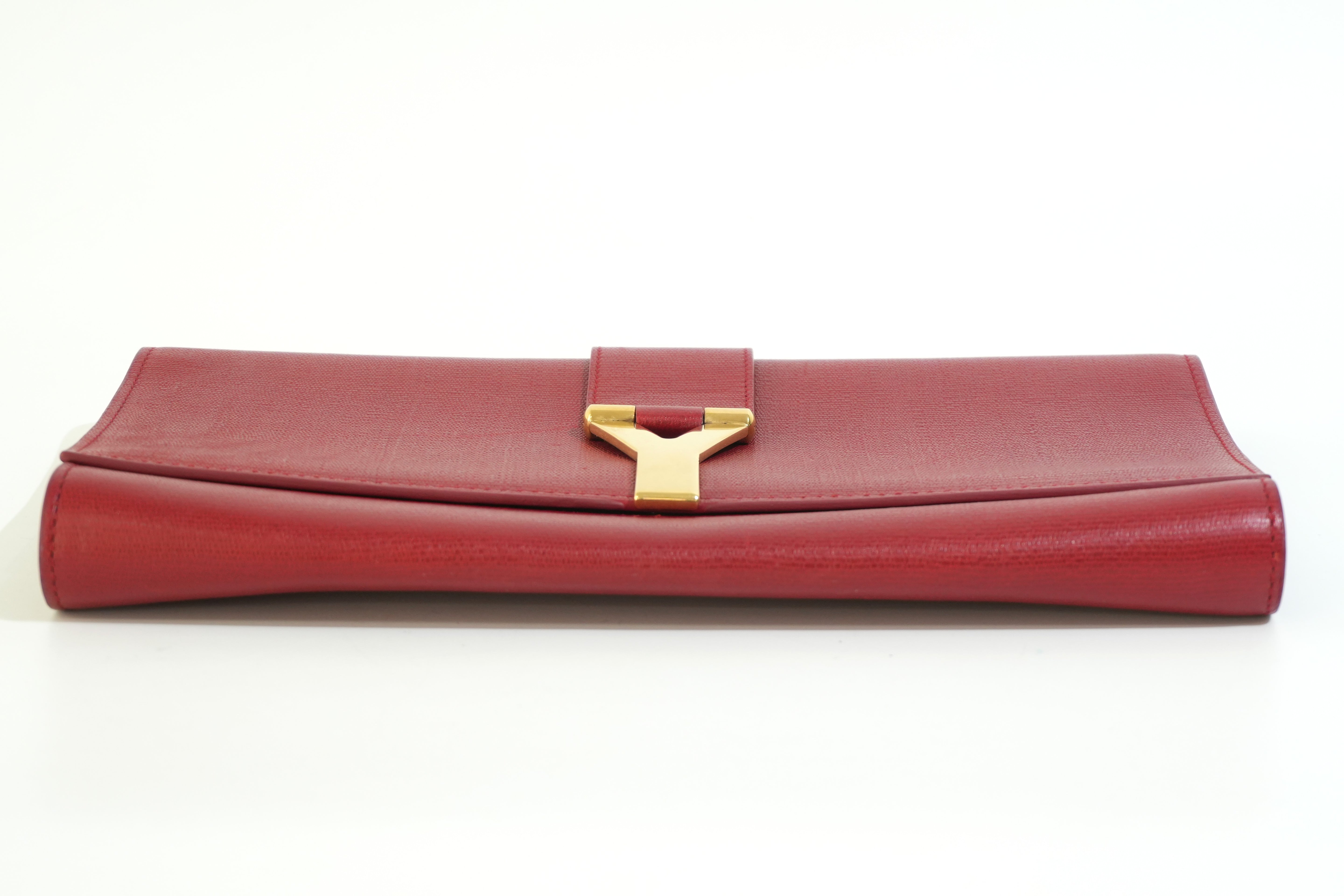 Pre-owned Yves Saint Laurent Calfskin Leather Clutch Bag Red