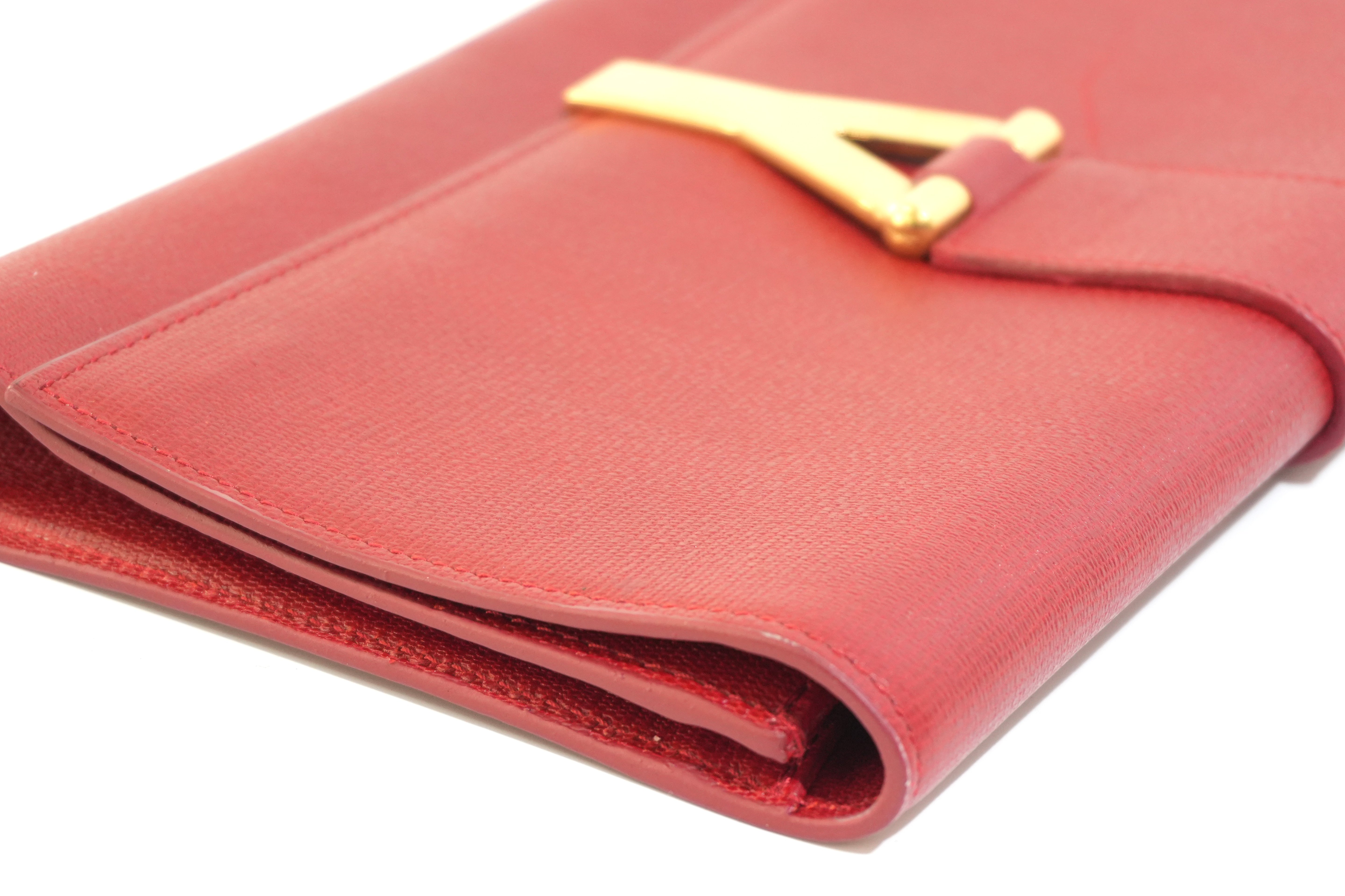 Pre-owned Yves Saint Laurent Calfskin Leather Clutch Bag Red