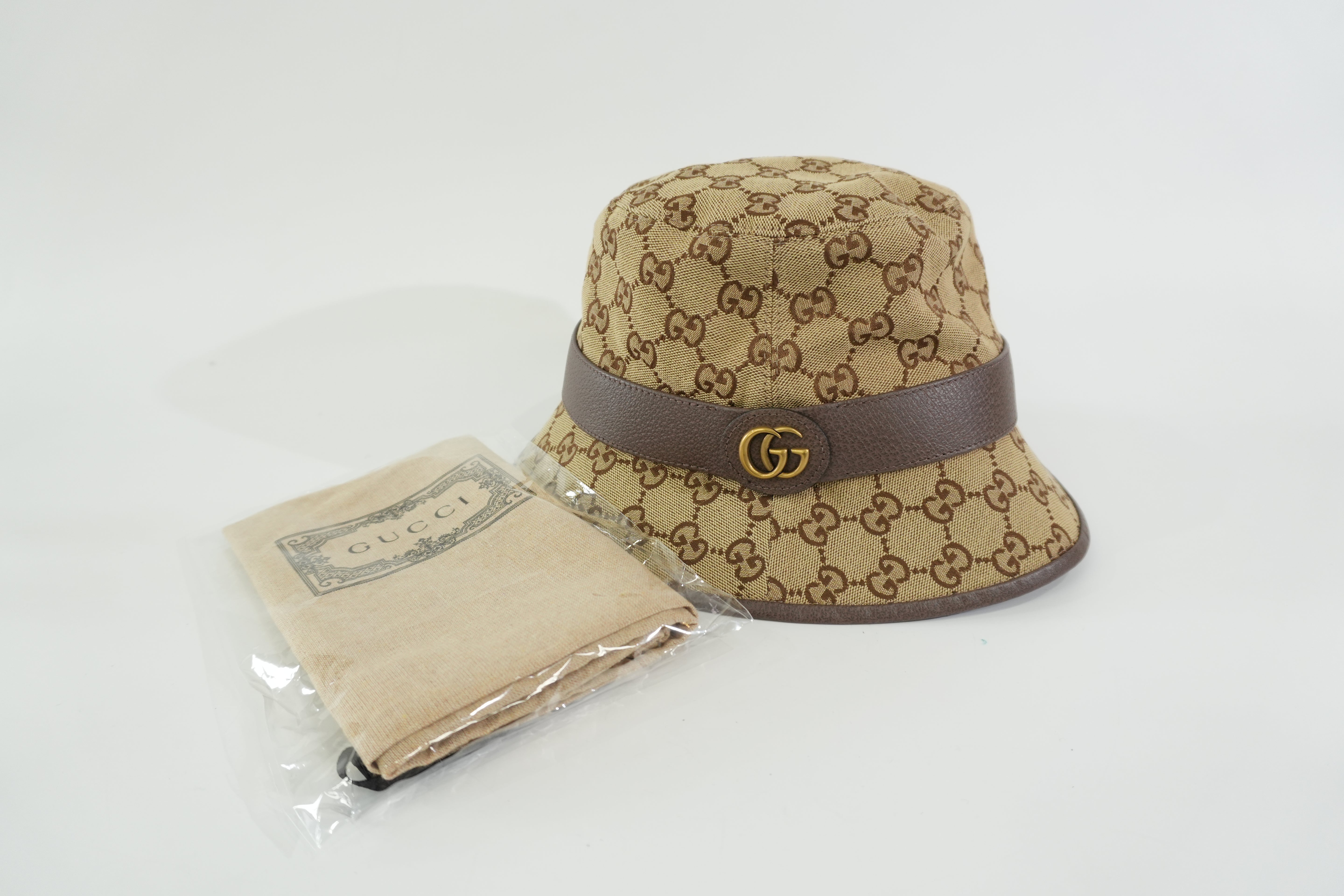 Pre-owned Gucci Guccisima Bucket Hat Size L Brown