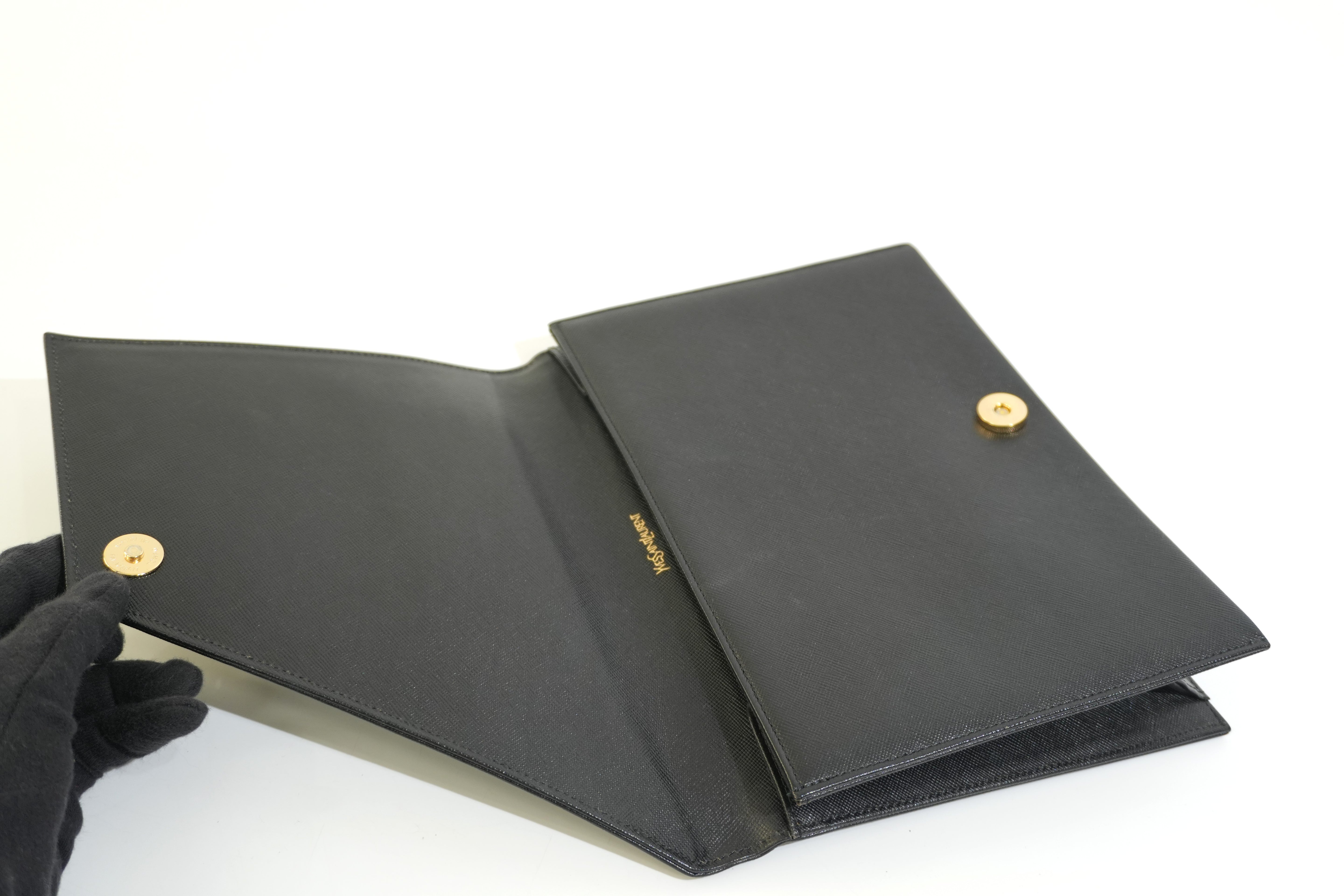 Pre-owned Saint Laurent Leather Clutch Bag Black