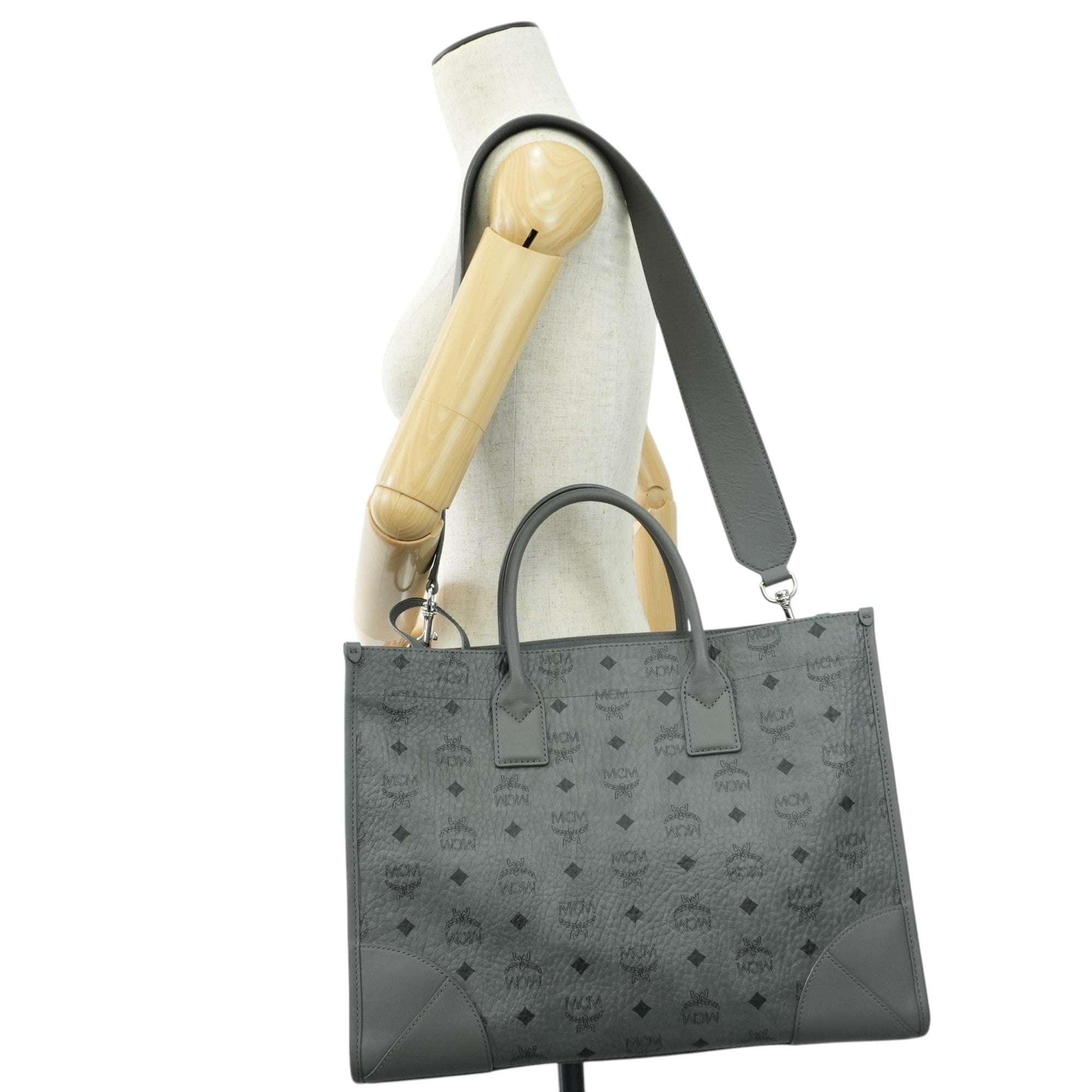 MCM Two Way Tote Bag Gray Used