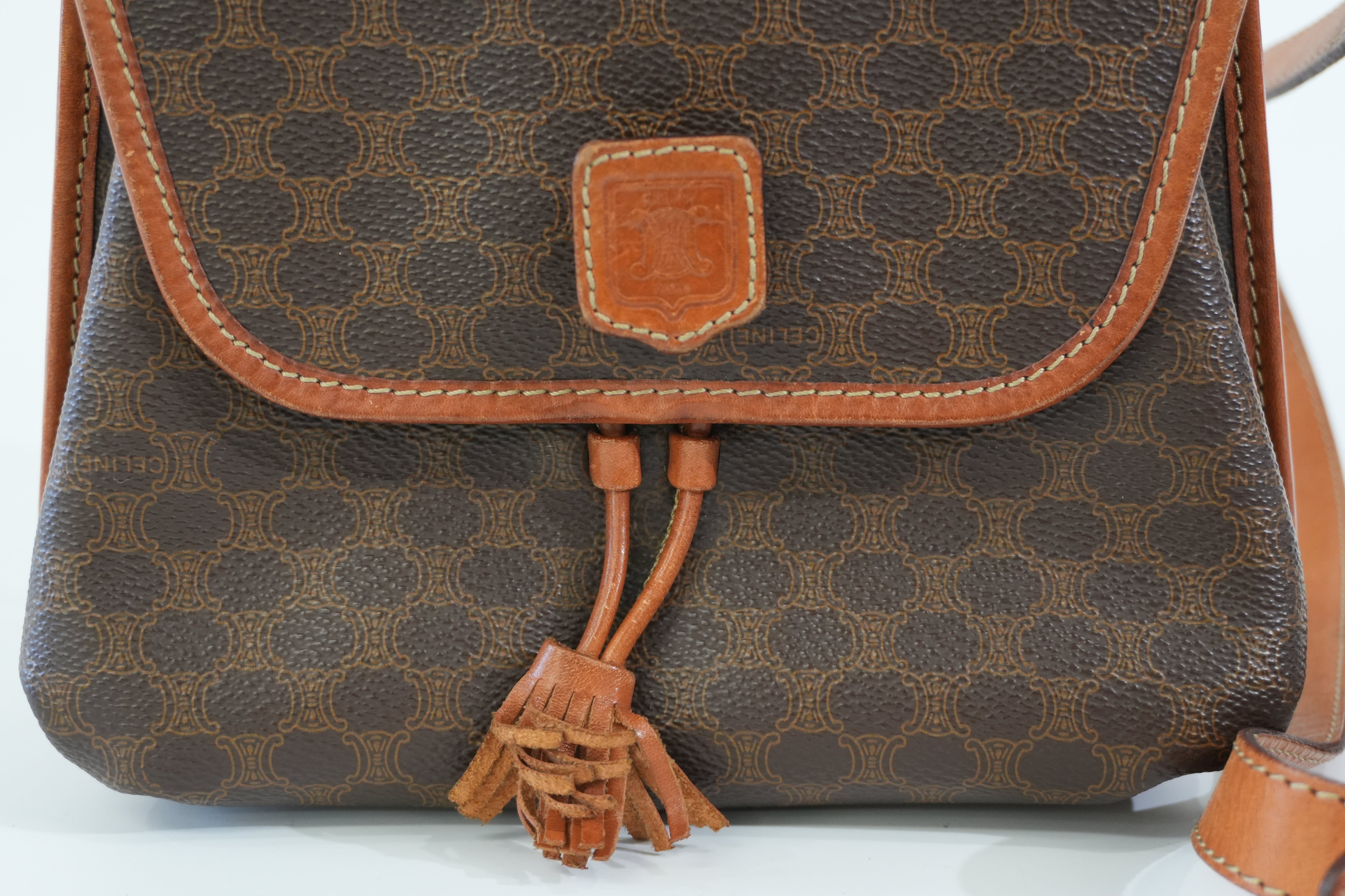 Pre-owned Celine Macadam Shoulder Bag Brown