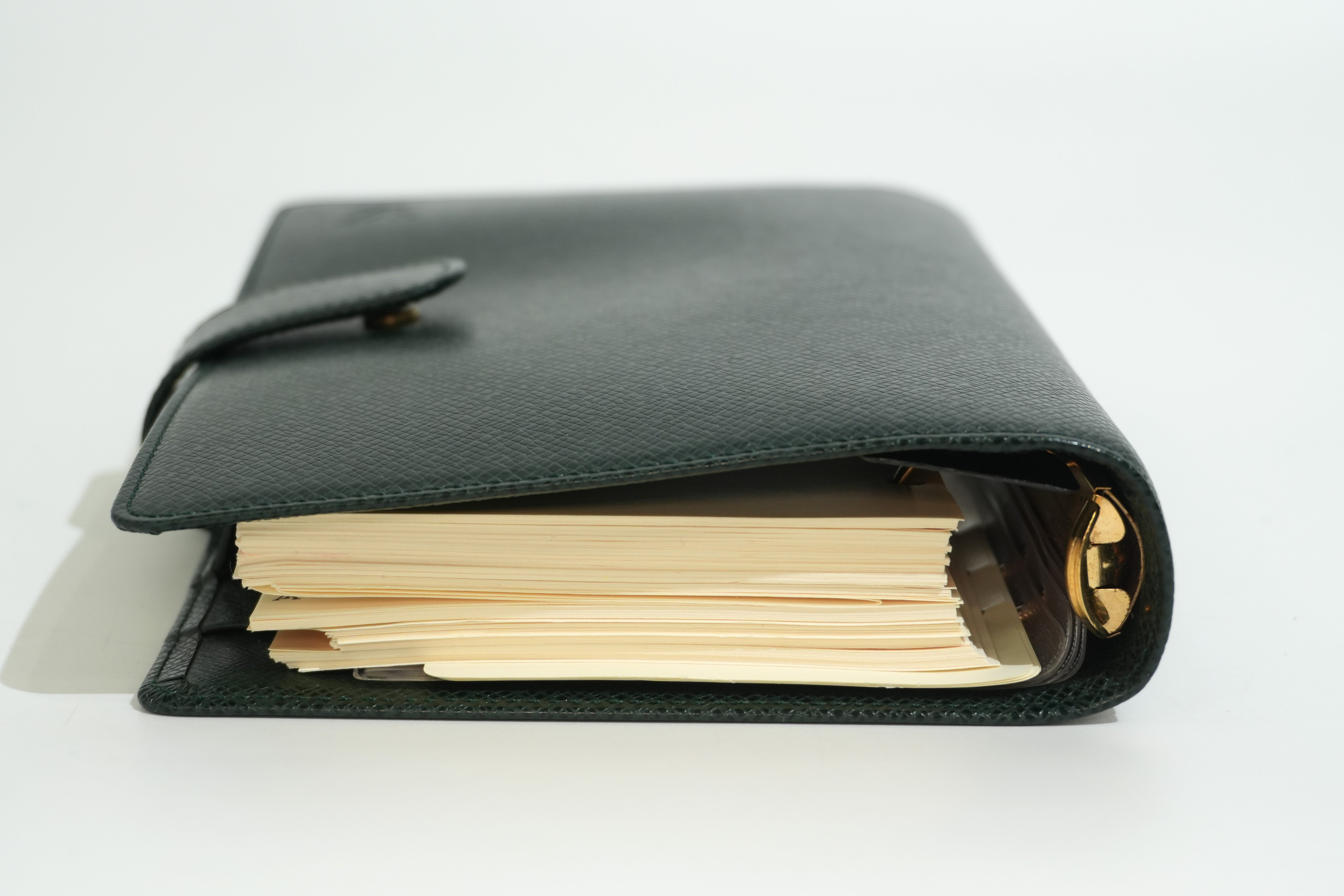 Pre-owned Louis Vuitton Leather Taiga Agenda Cover Green