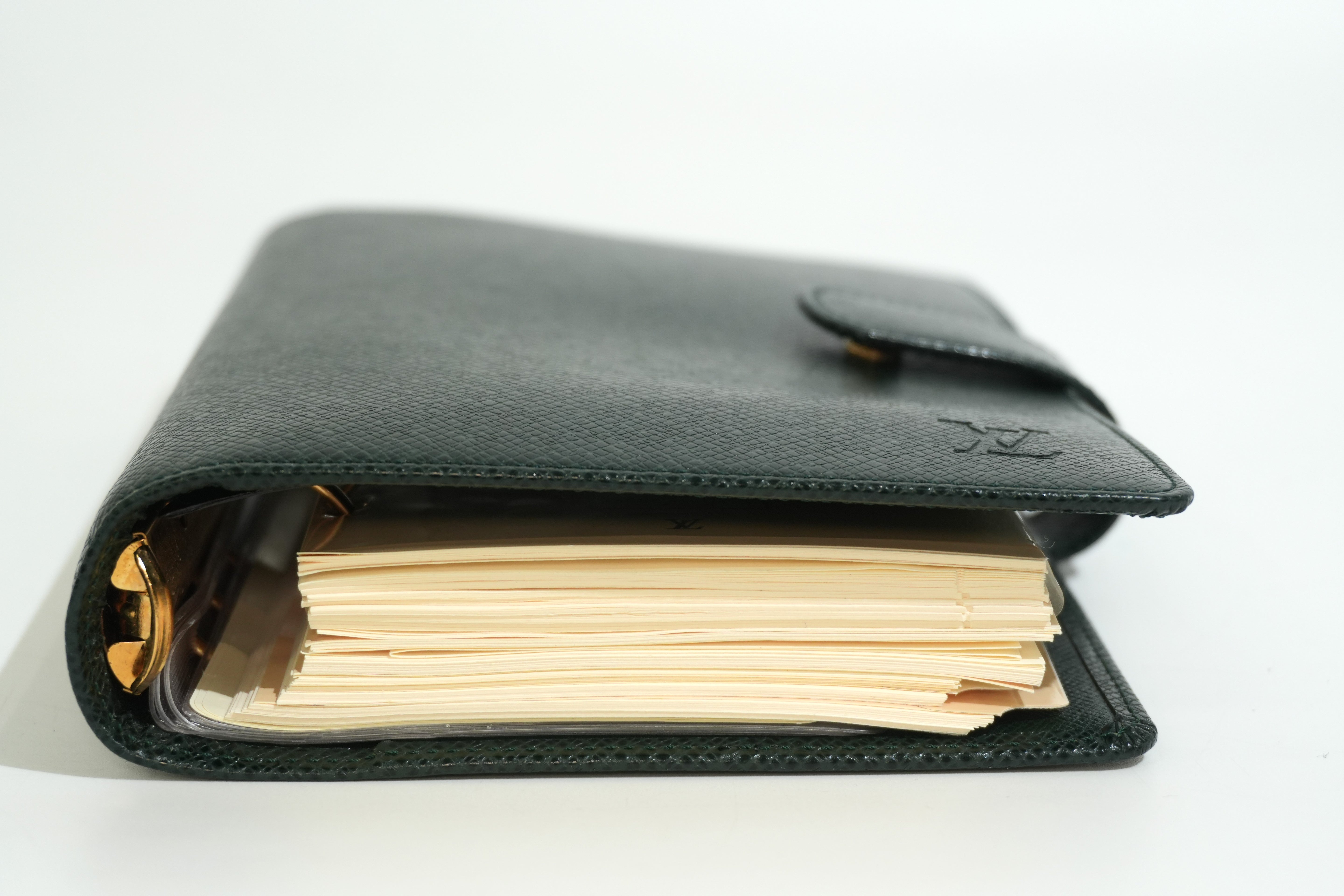 Pre-owned Louis Vuitton Leather Taiga Agenda Cover Green