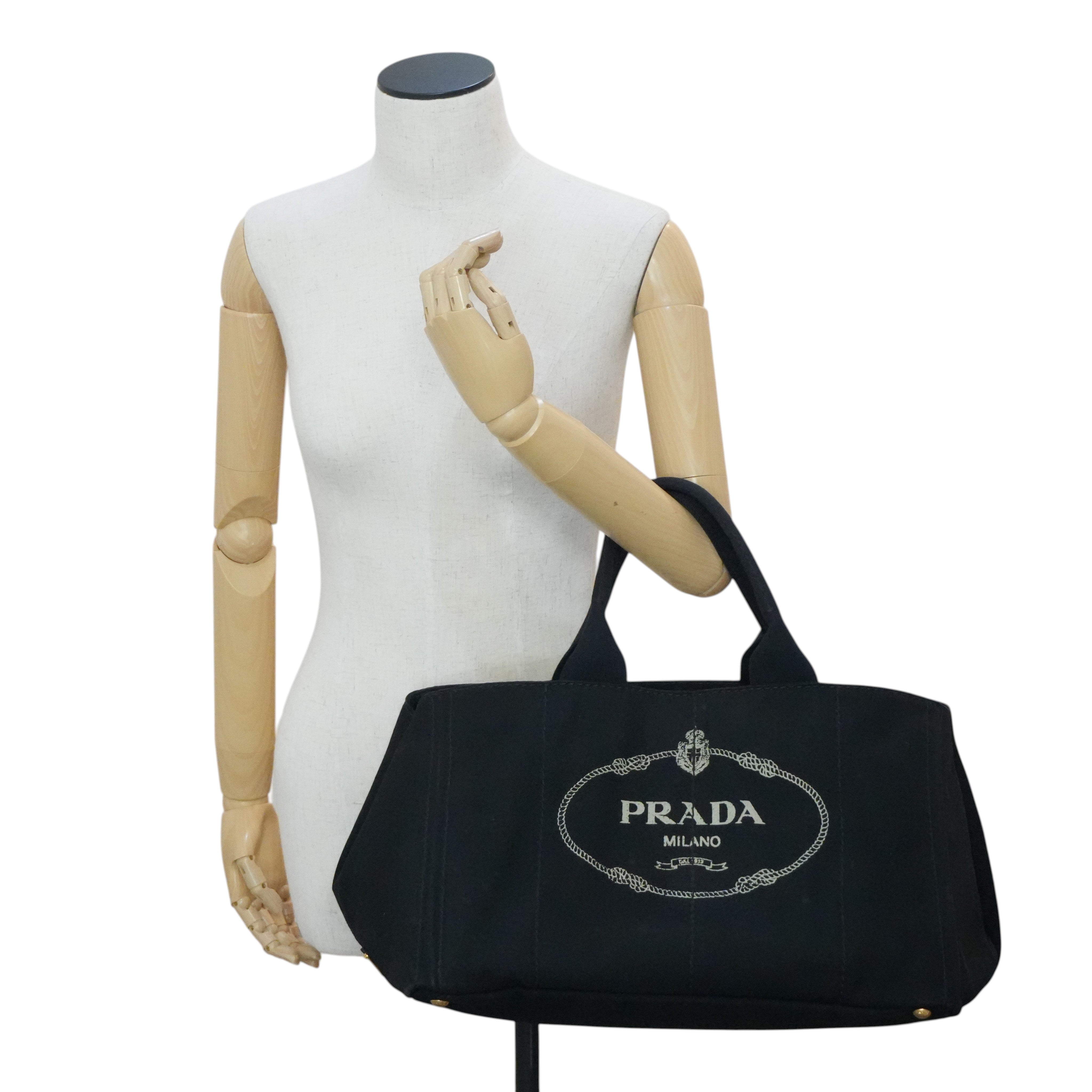 Pre-owned Prada Canapa Enil Tan Handbag Black