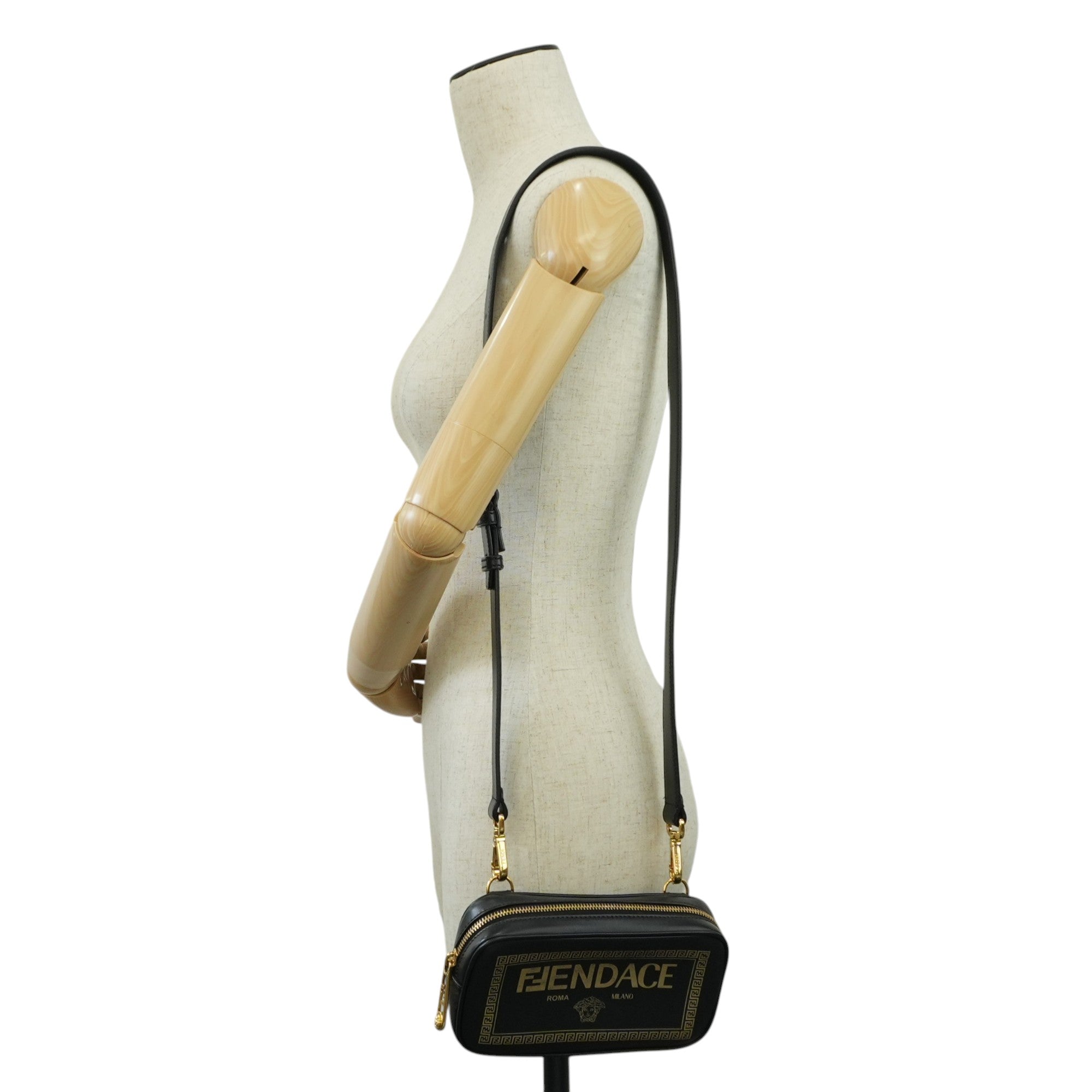 Fendace (Fendi and Versace) Shoulder Bag Leather Black Used