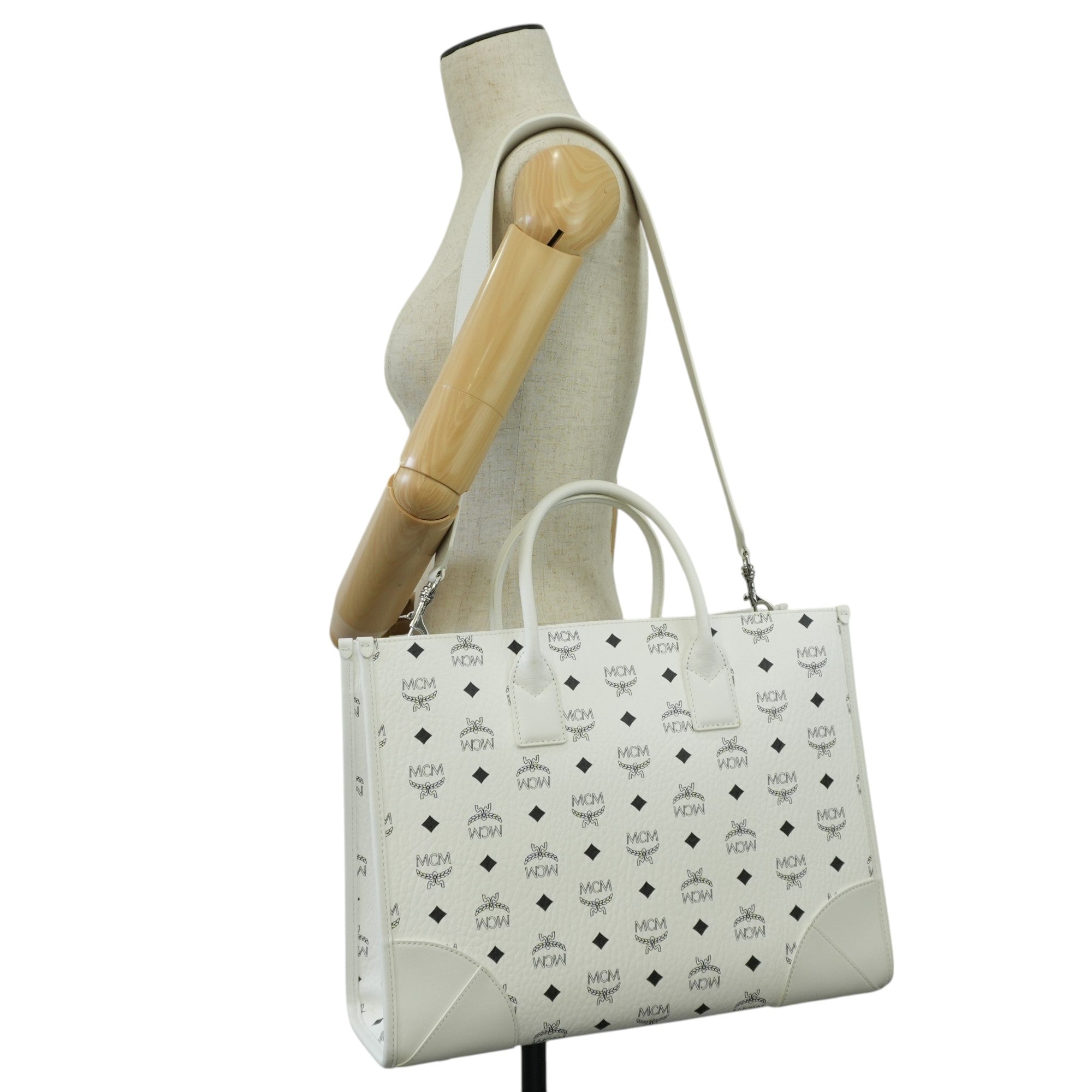 MCM Two Way Tote Bag White Used
