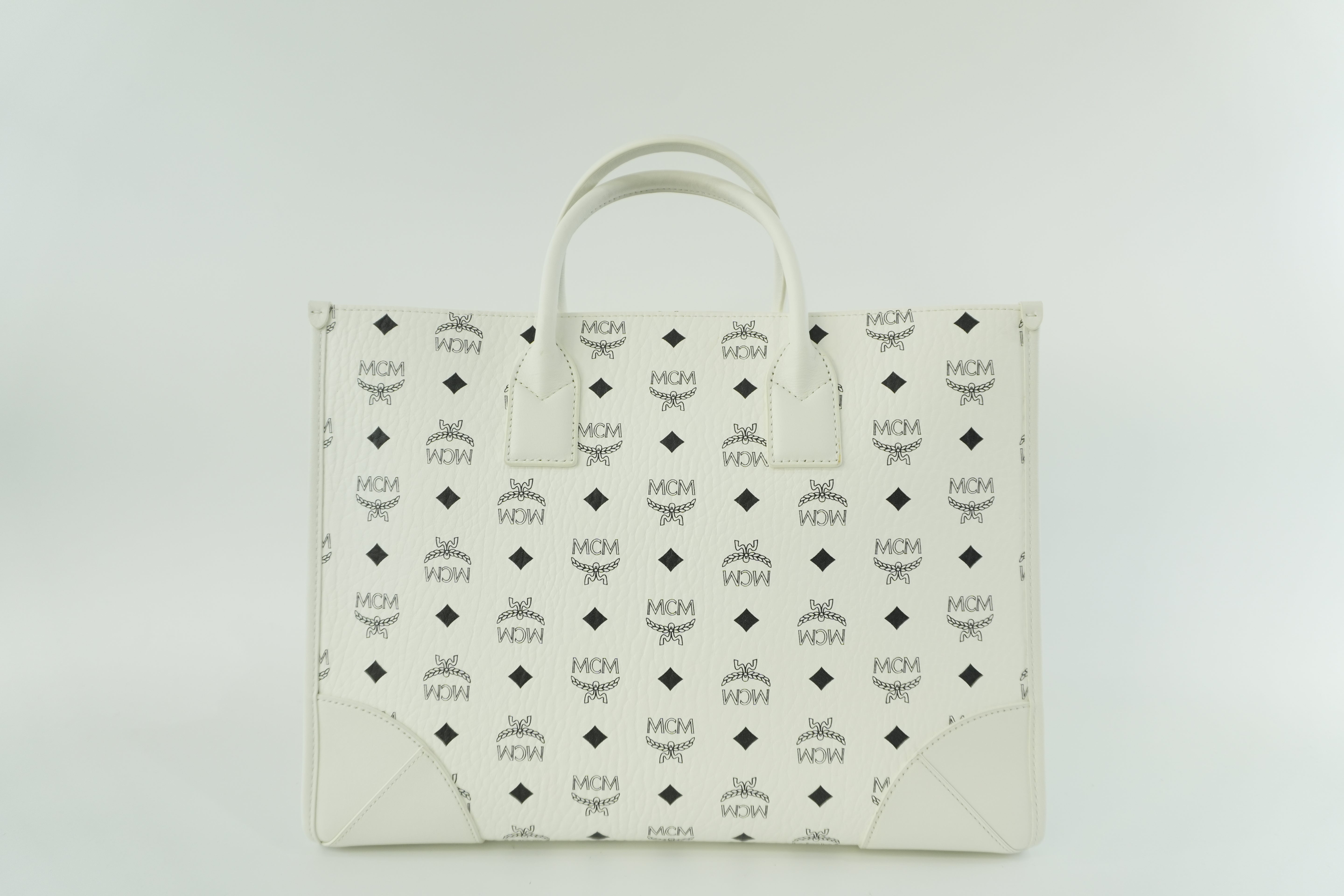 MCM Two Way Tote Bag White Used