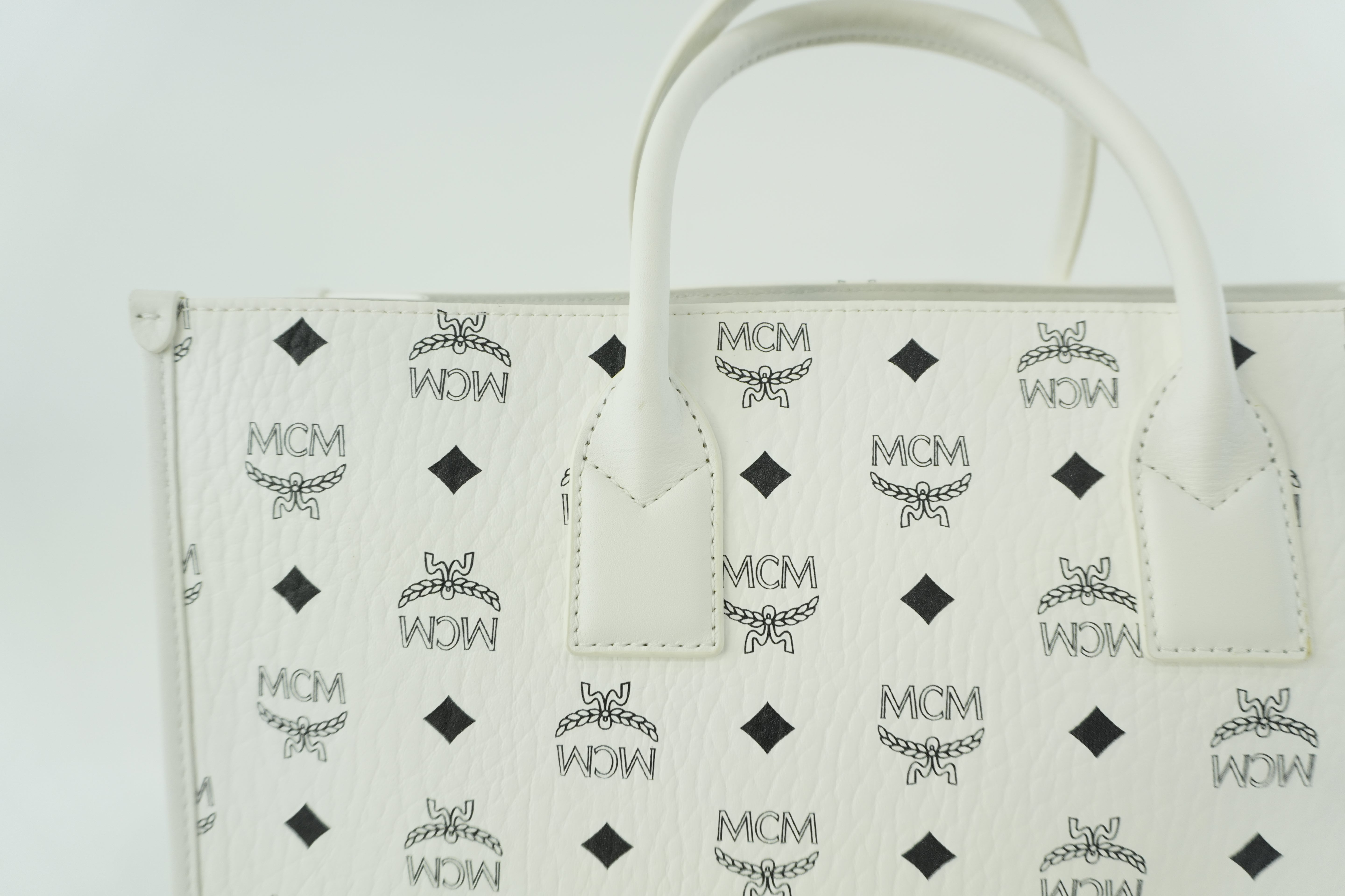 MCM Two Way Tote Bag White Used