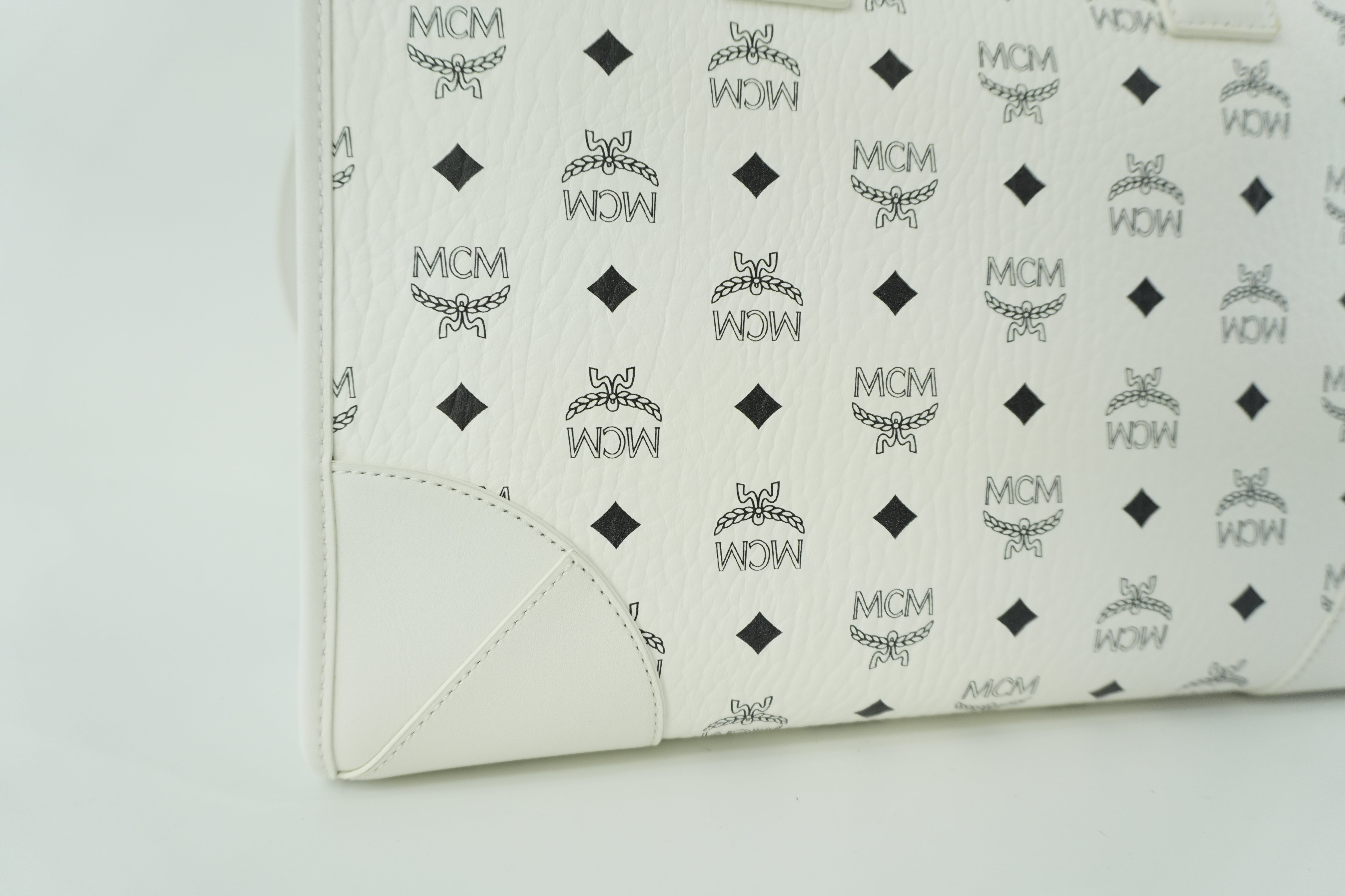 MCM Two Way Tote Bag White Used