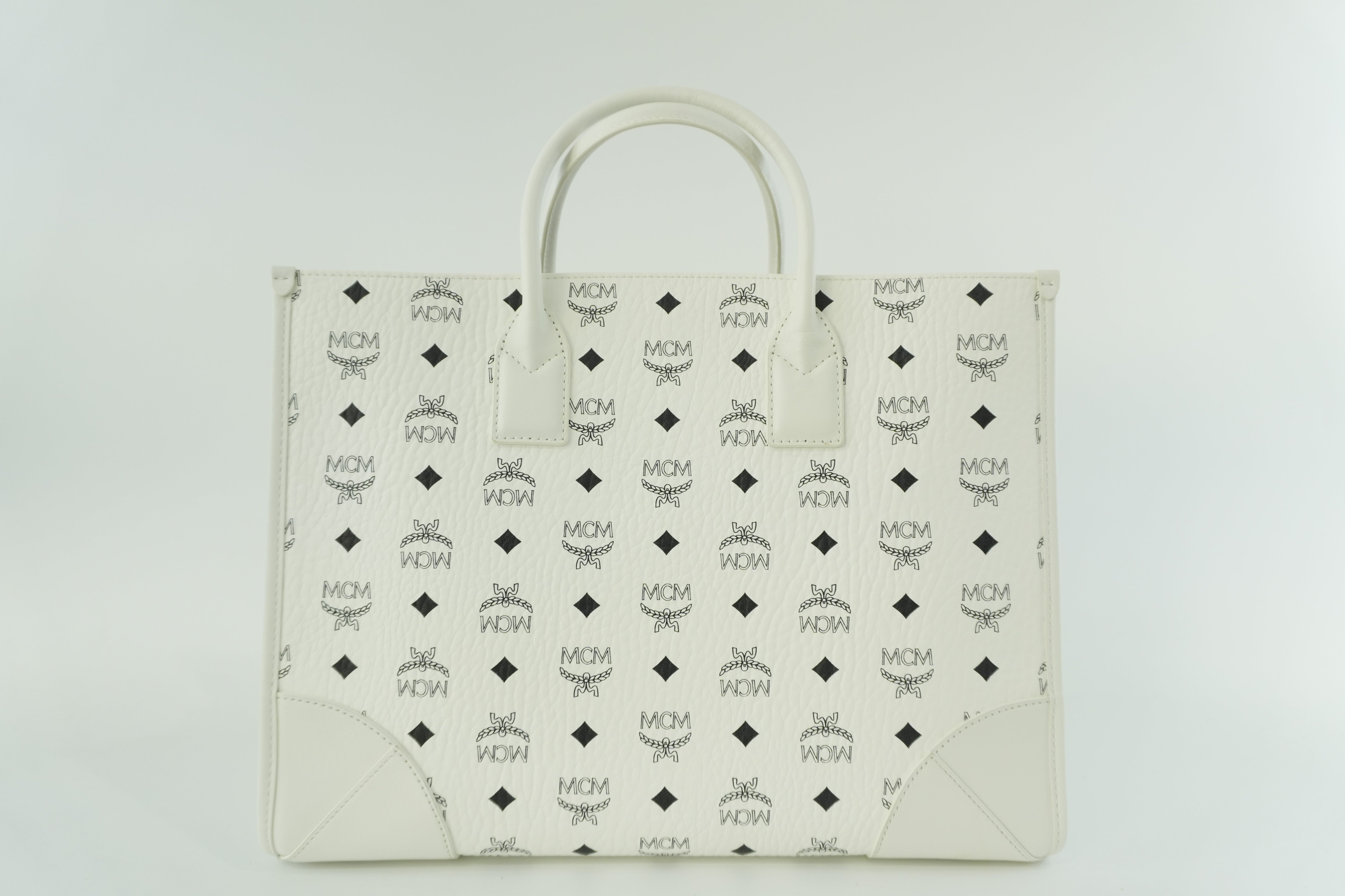 MCM Two Way Tote Bag White Used