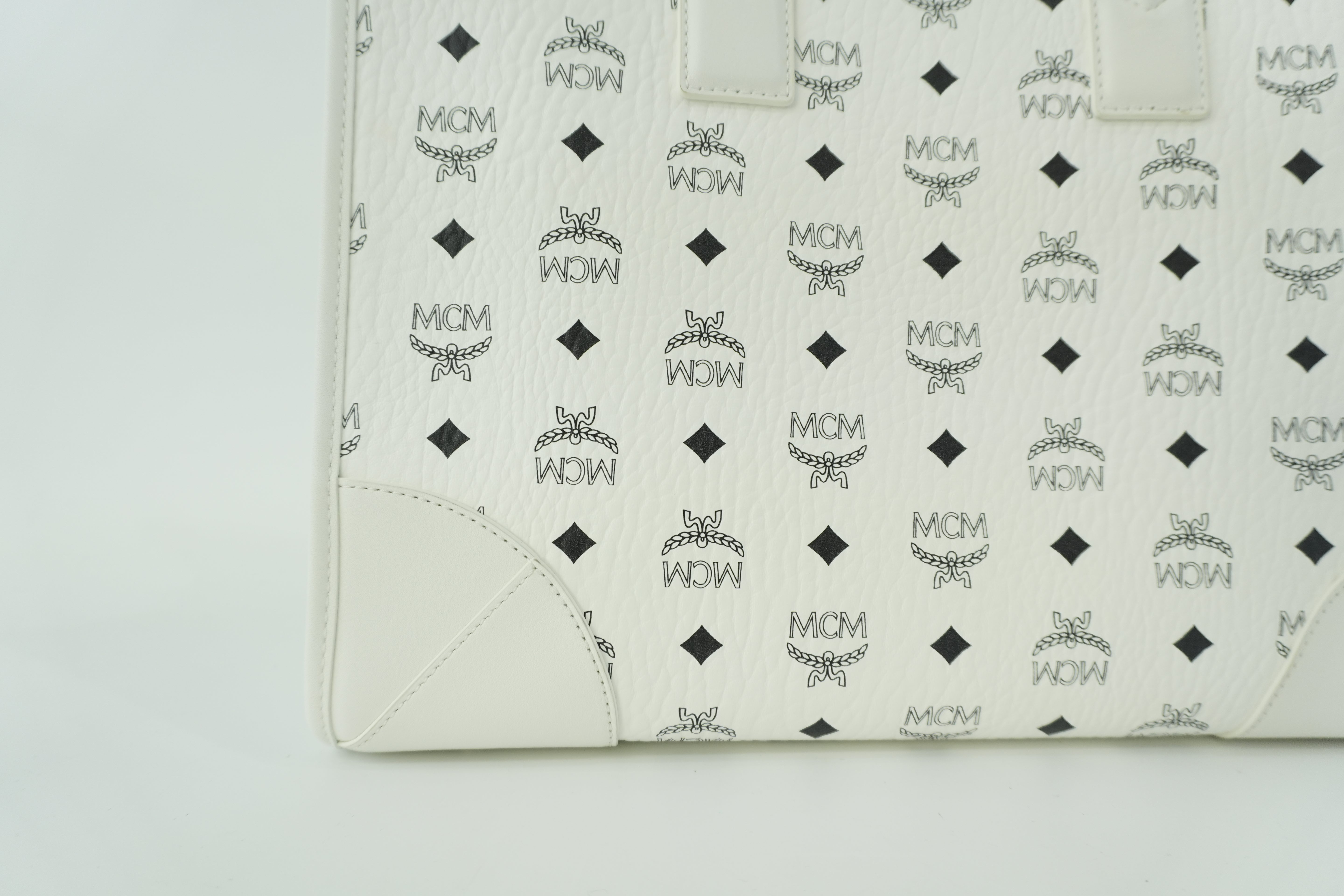 MCM Two Way Tote Bag White Used