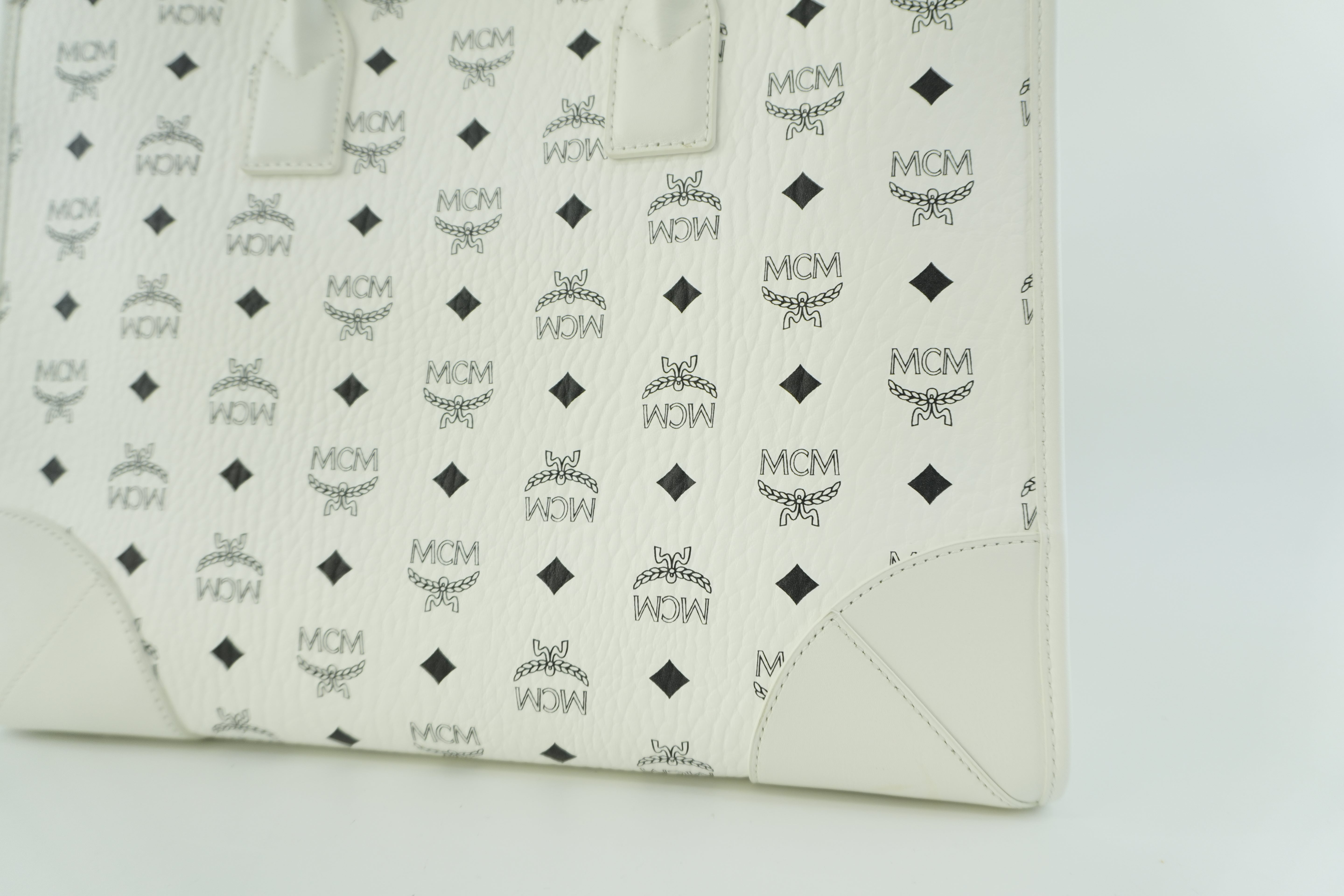 MCM Two Way Tote Bag White Used