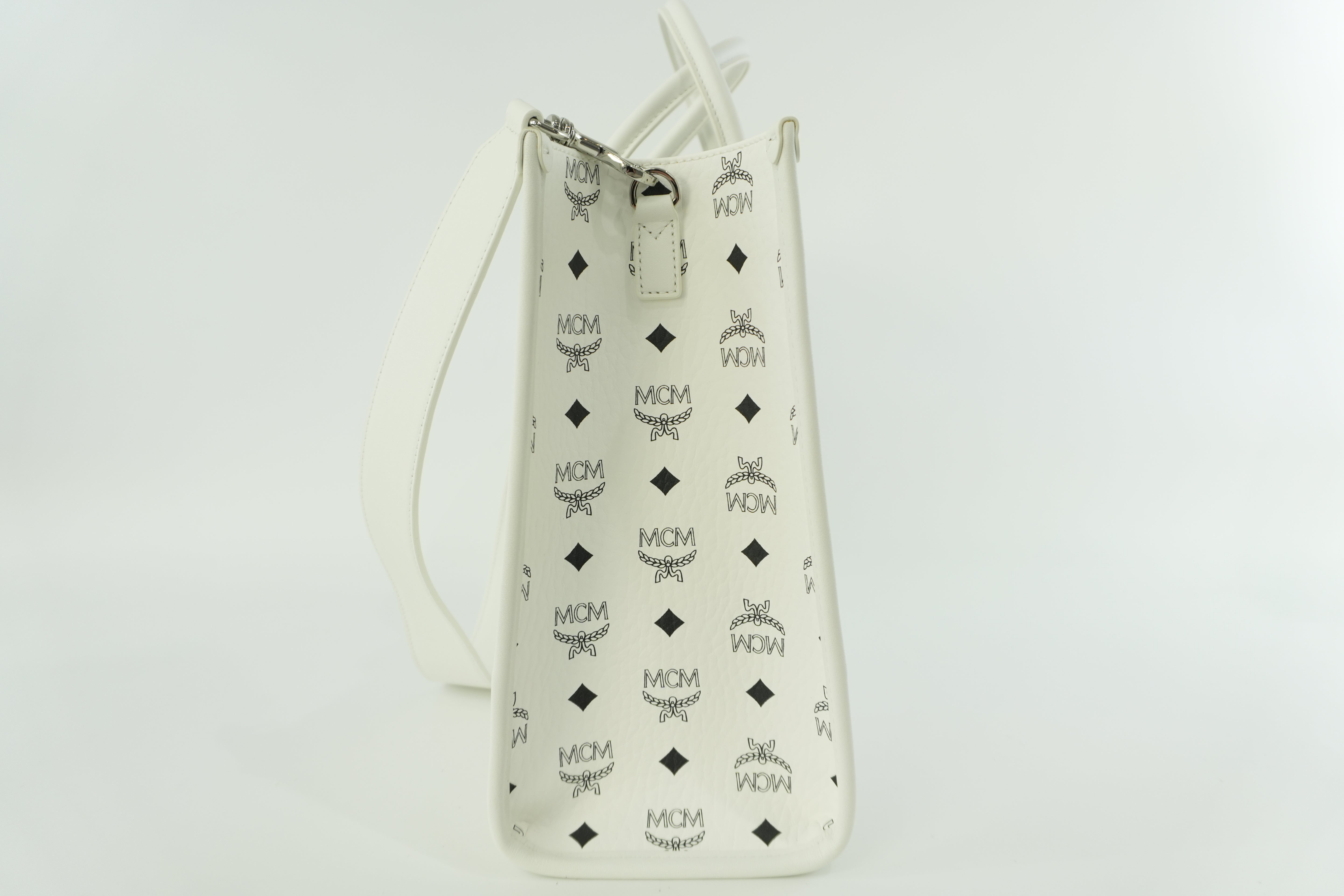 MCM Two Way Tote Bag White Used