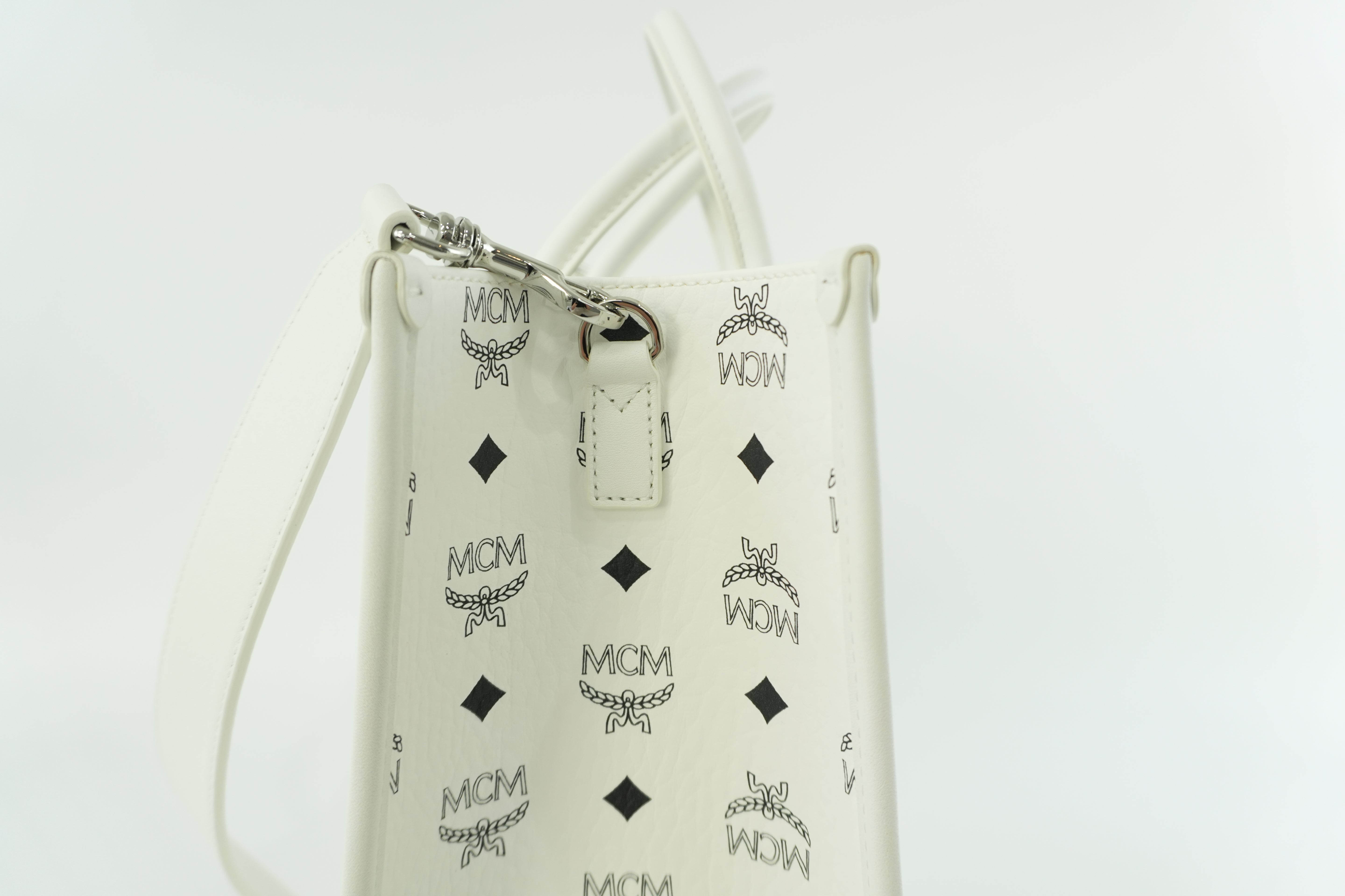 MCM Two Way Tote Bag White Used