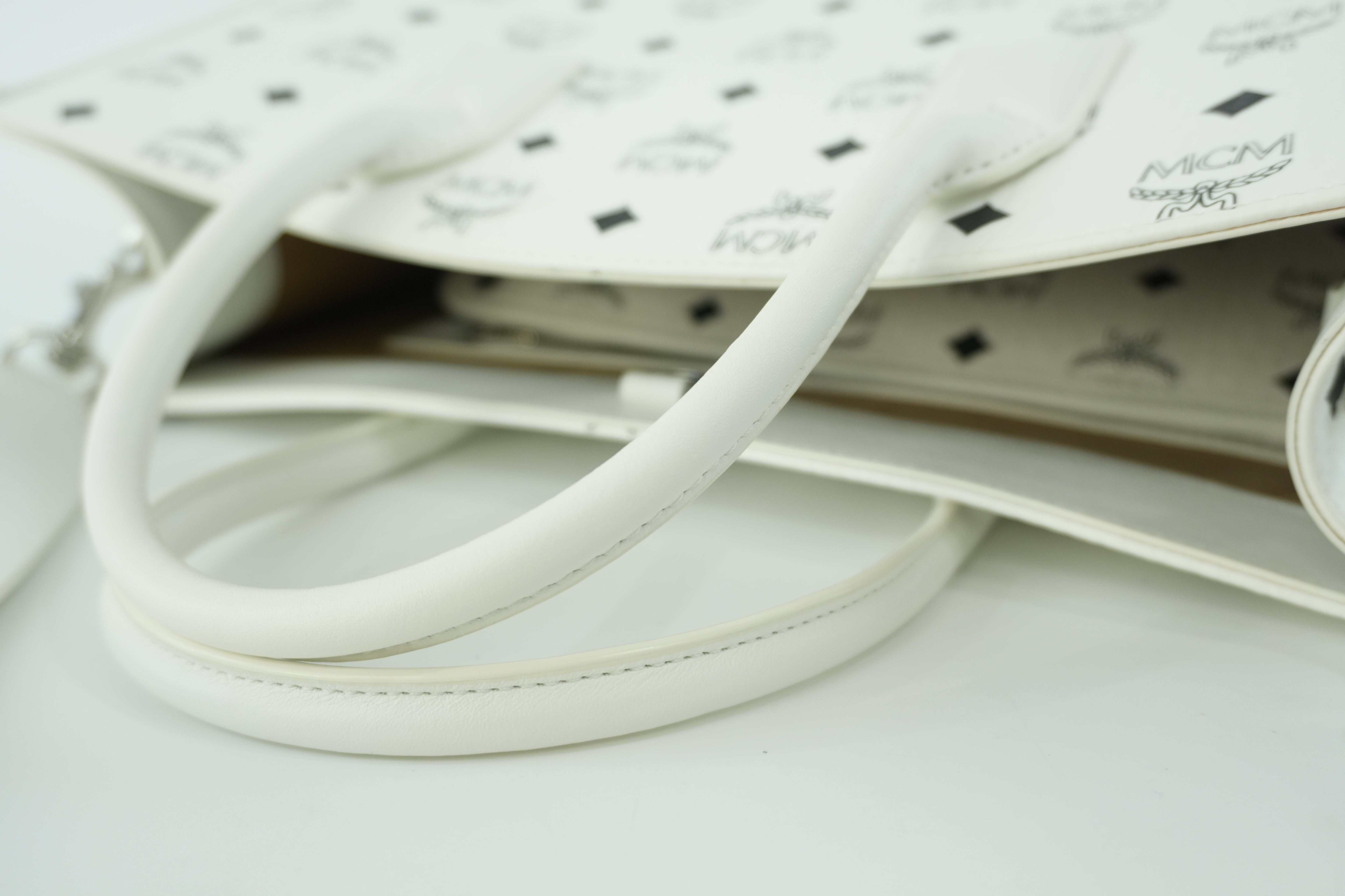 MCM Two Way Tote Bag White Used