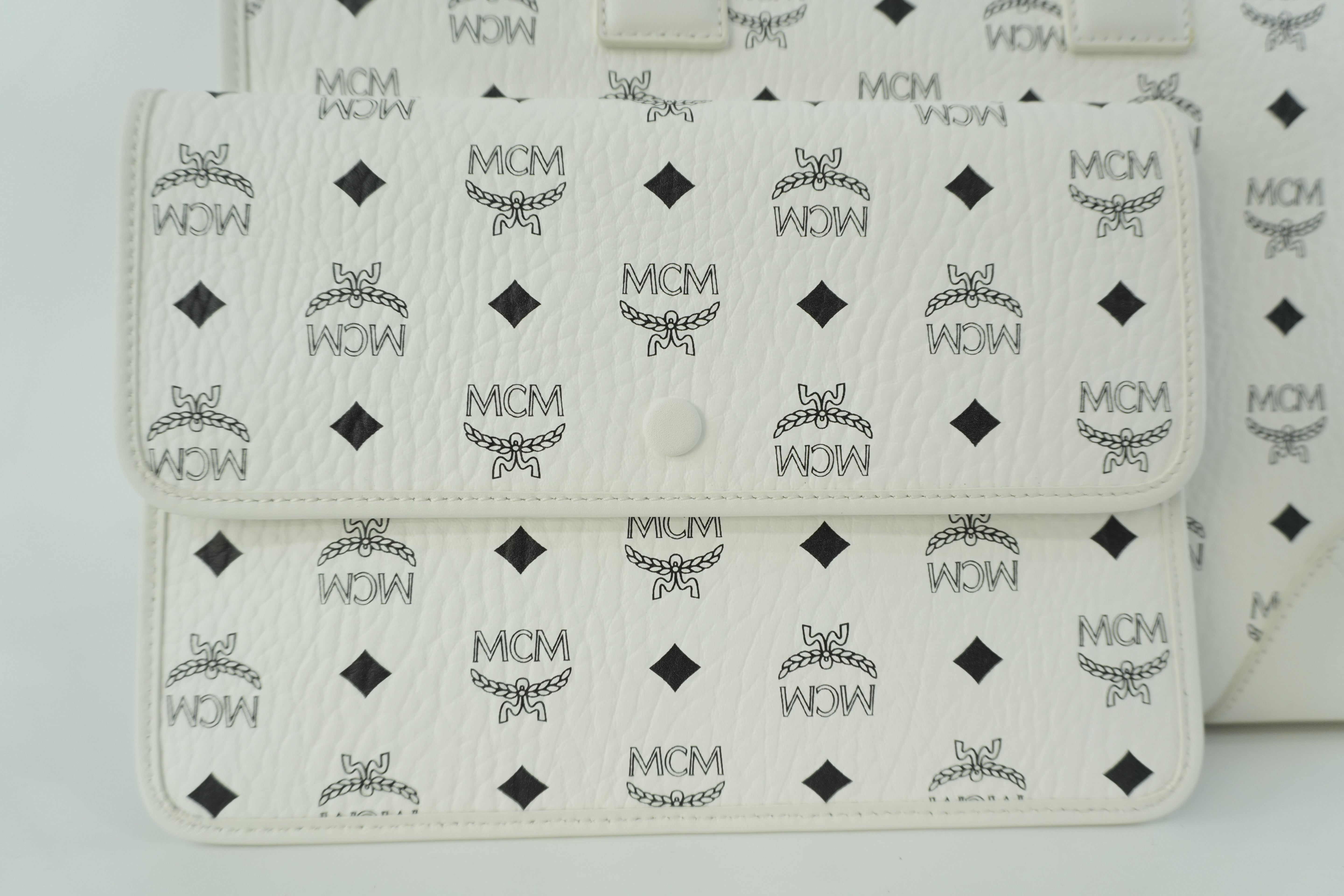 MCM Two Way Tote Bag White Used