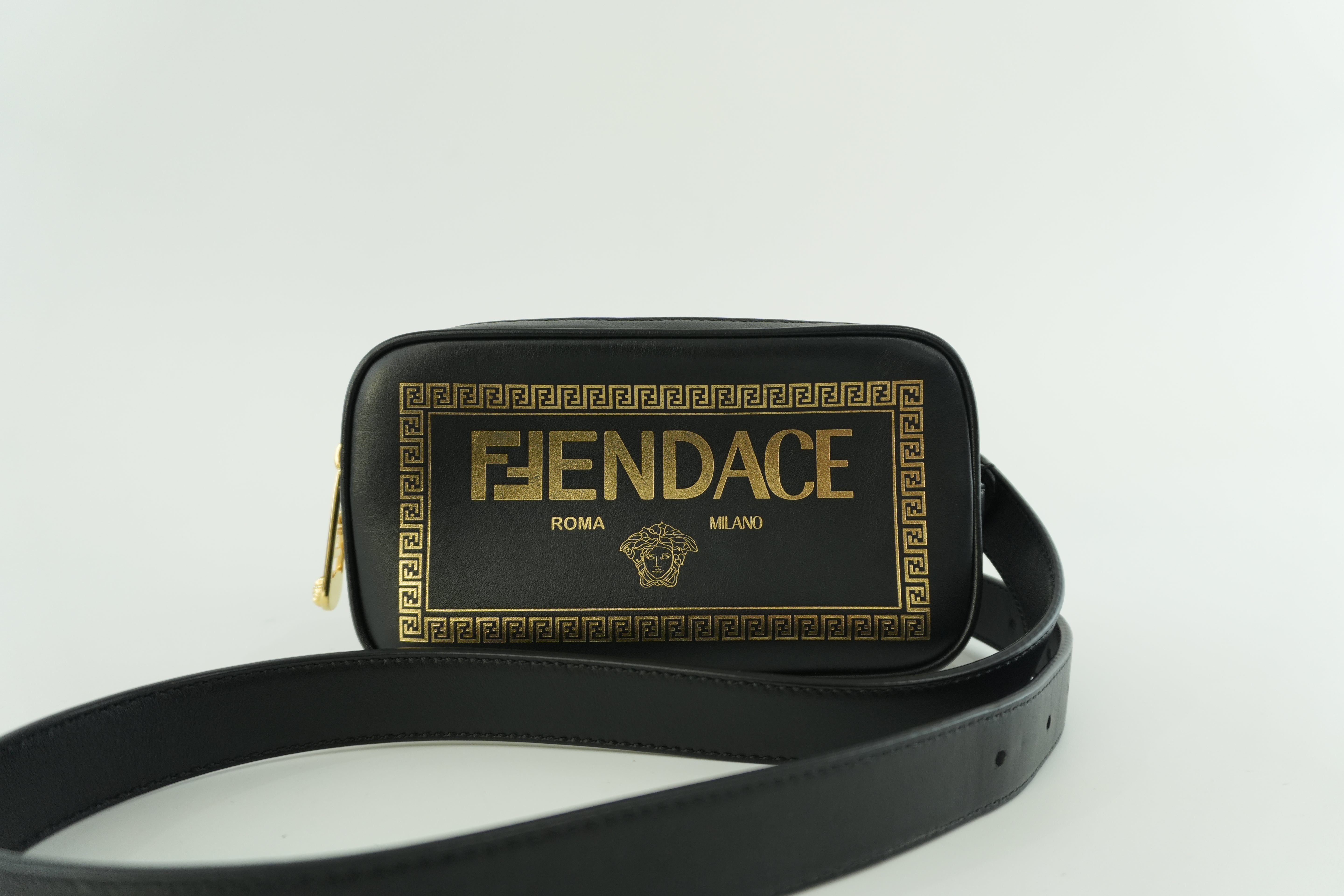 Fendace (Fendi and Versace) Shoulder Bag Leather Black Used