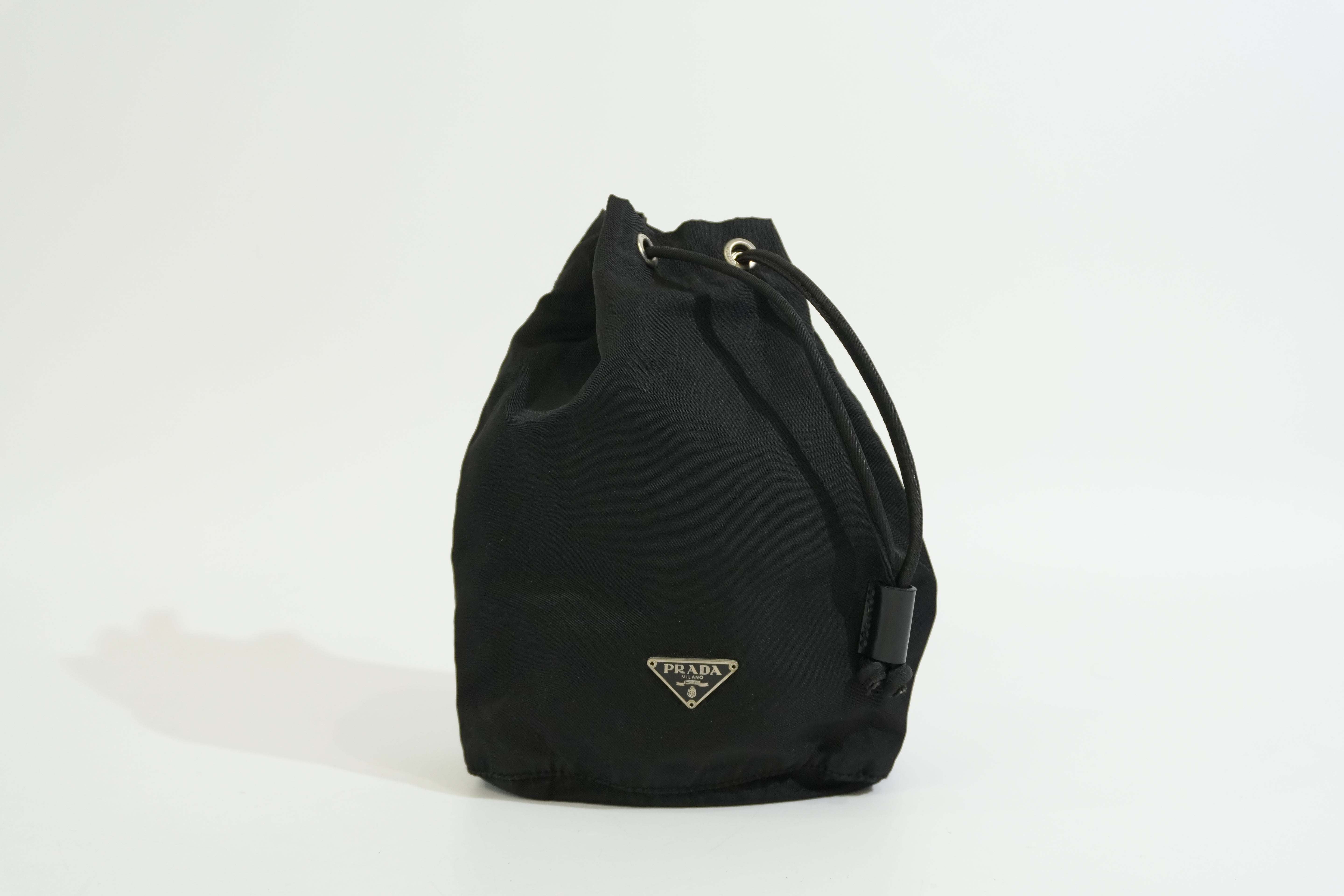 Pre-owned Prada Drawstring Bucket Style Pouch Black