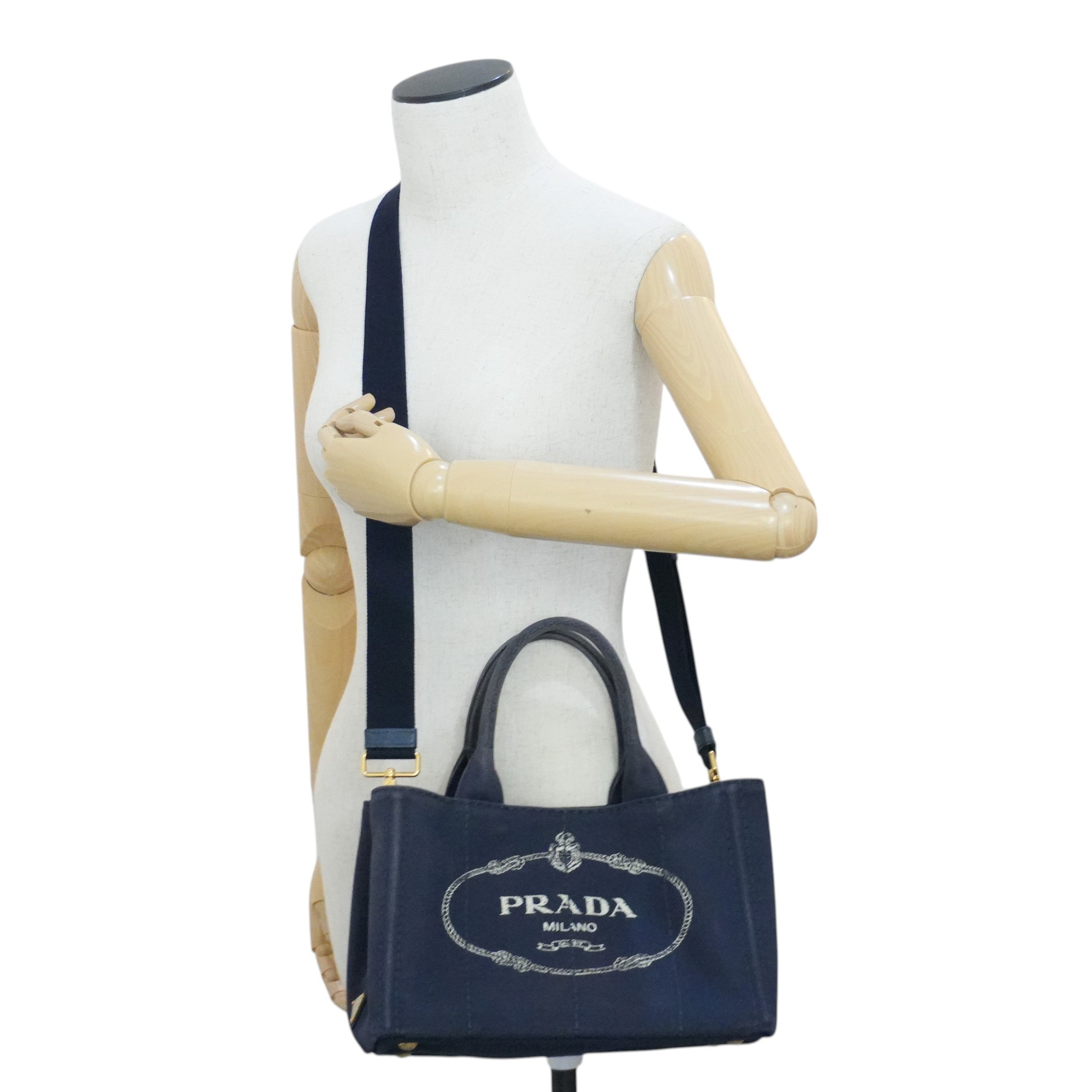 Pre-owned Prada Two Way Canapa Shoulder Navy Blue