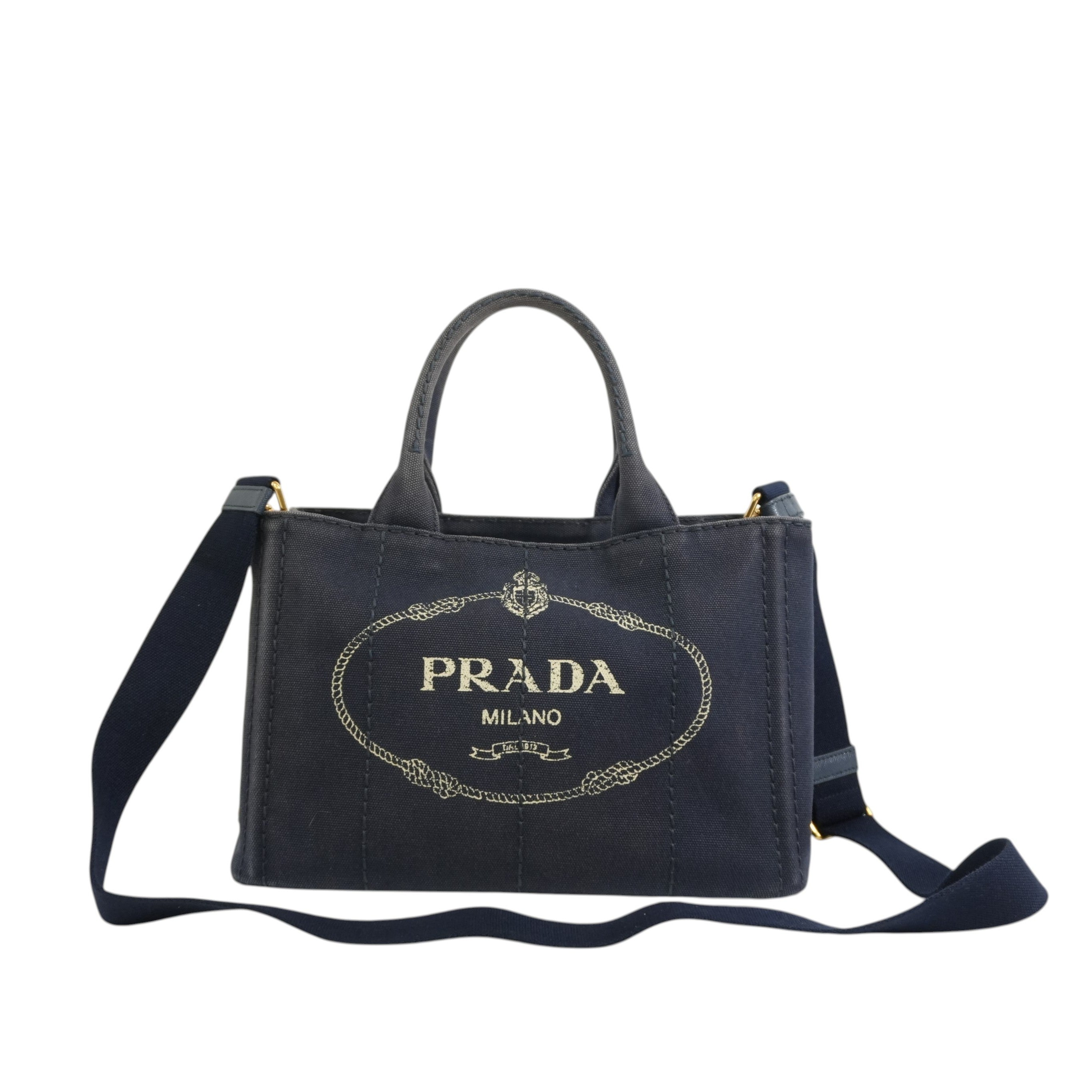 Pre-owned Prada Two Way Canapa Shoulder Navy Blue