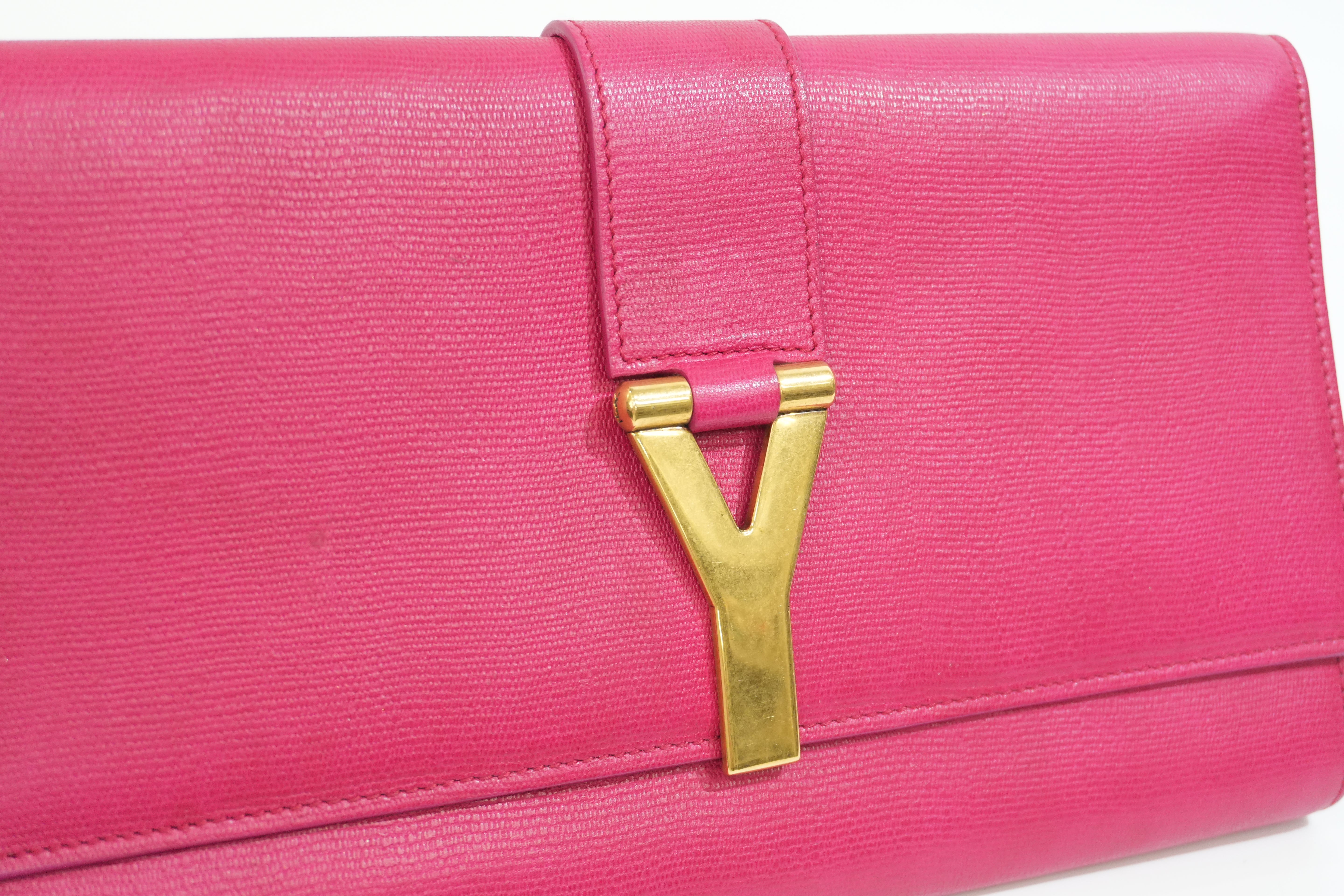 Pre-owned Saint-Laurent Leather Clutch Bag Pink
