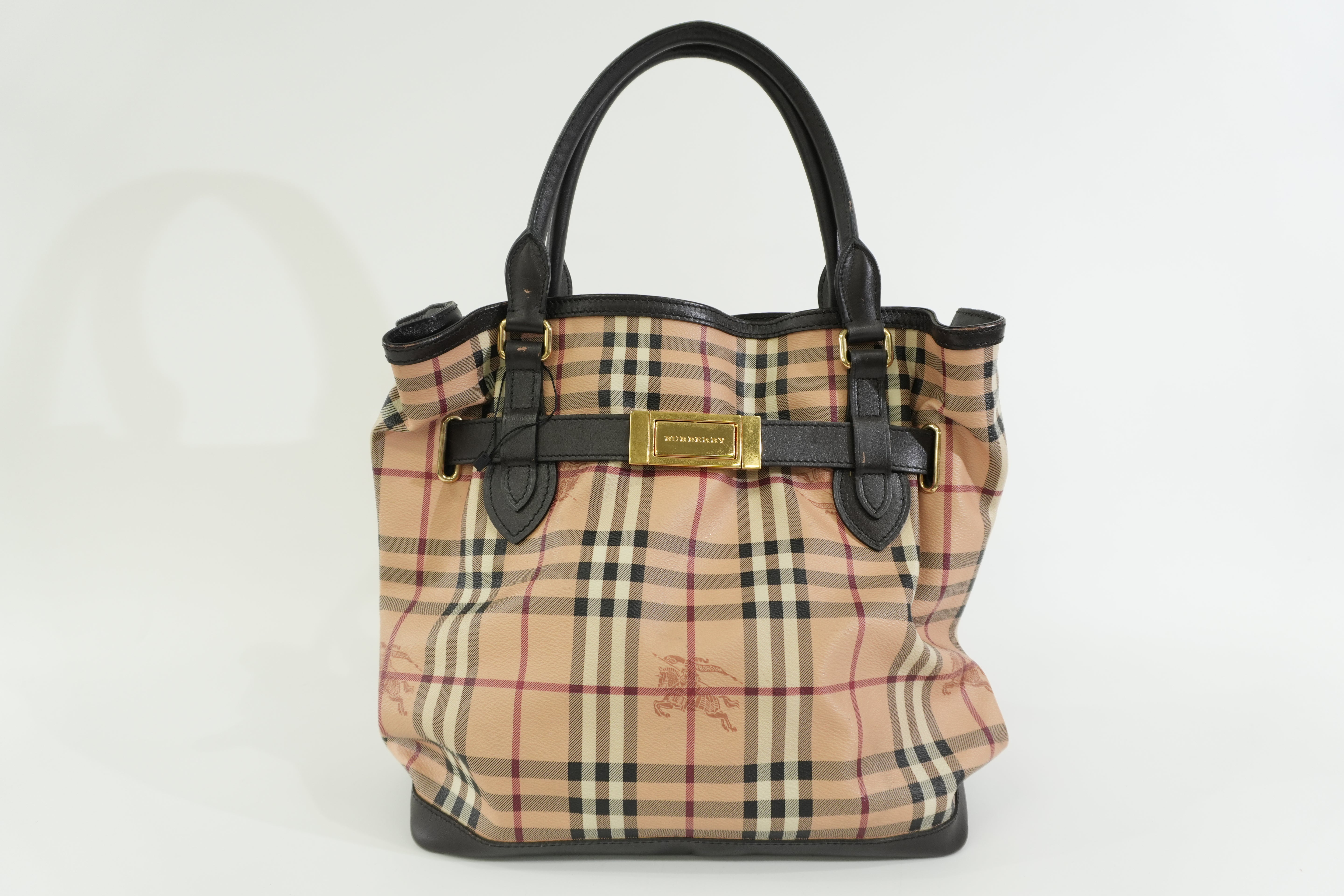 Pre-owned Burberry Haymarket Check Golderton Tote Bag Beige