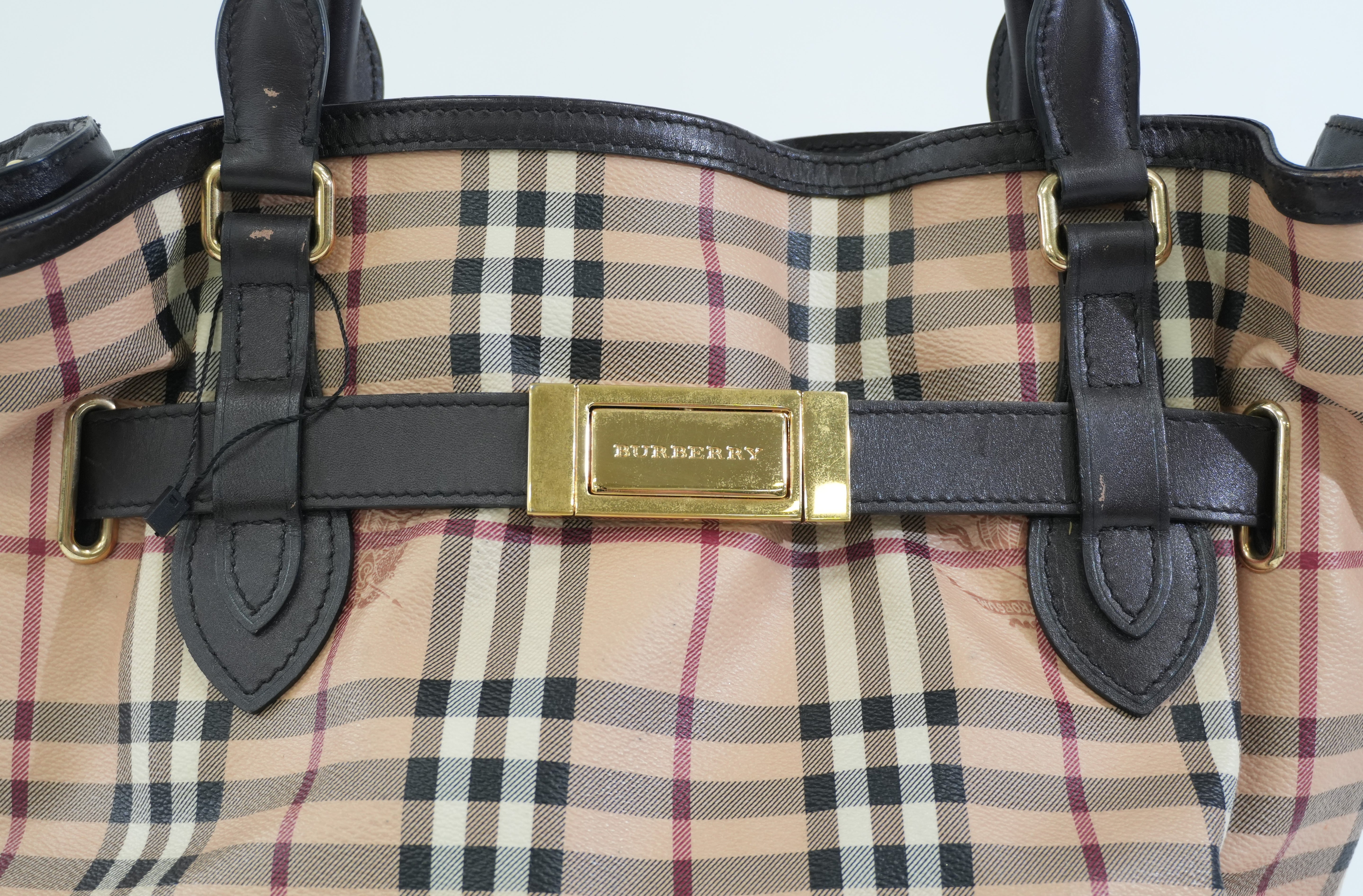 Pre-owned Burberry Haymarket Check Golderton Tote Bag Beige