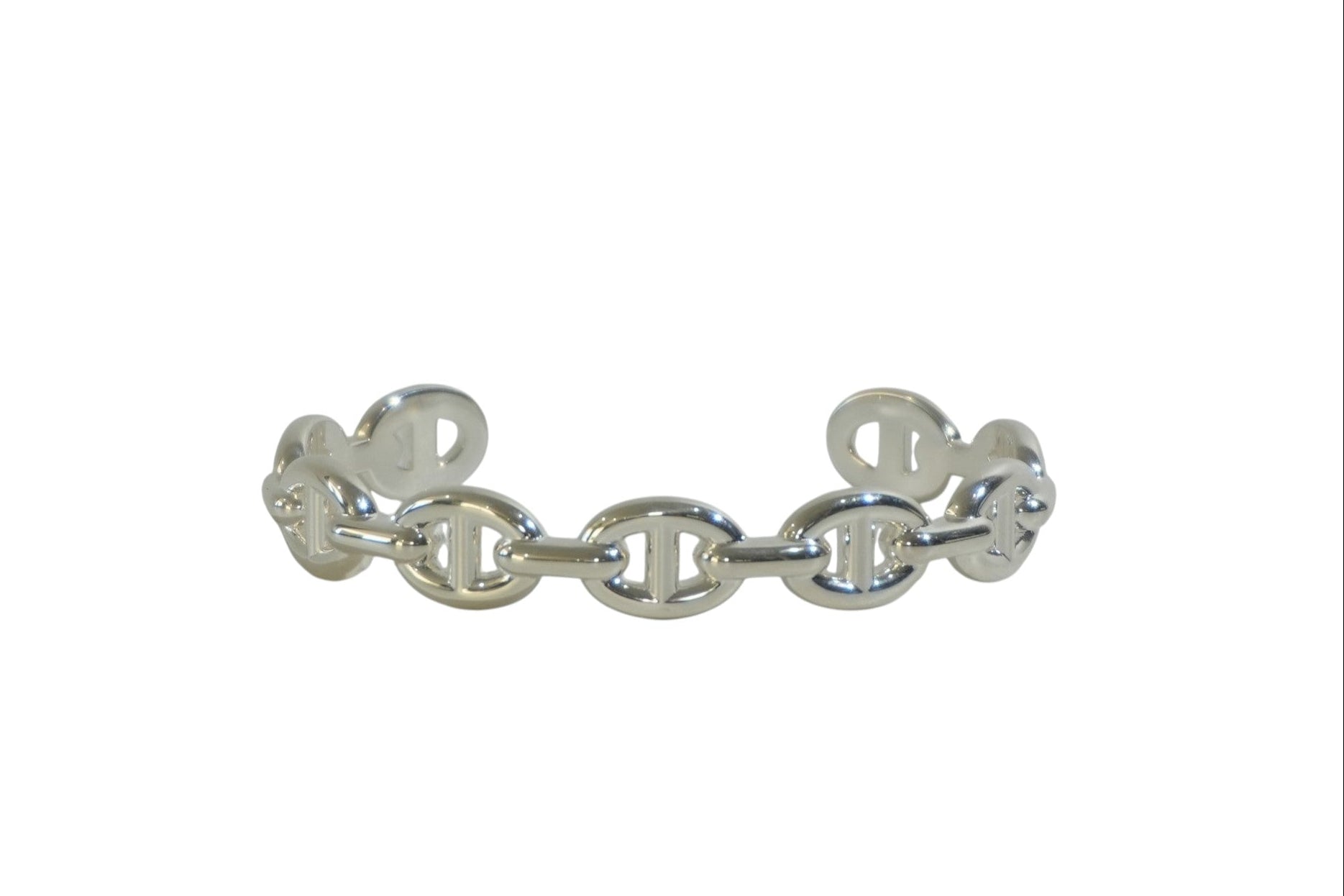 Pre-owned Hermes Chain d'Ancre Bangle Silver tone