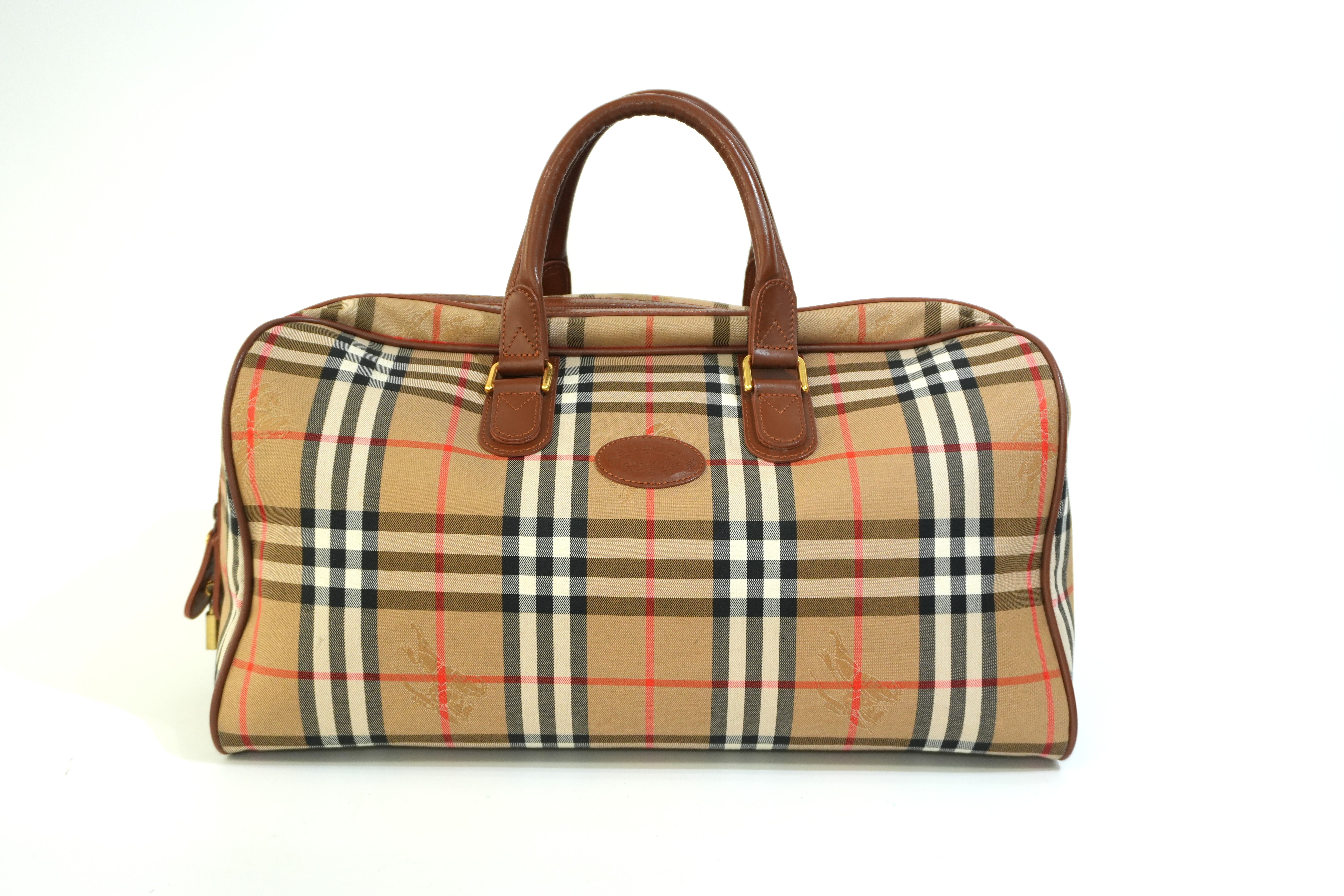 Pre-owned Burberry Haymarket Duffle Bag Brown