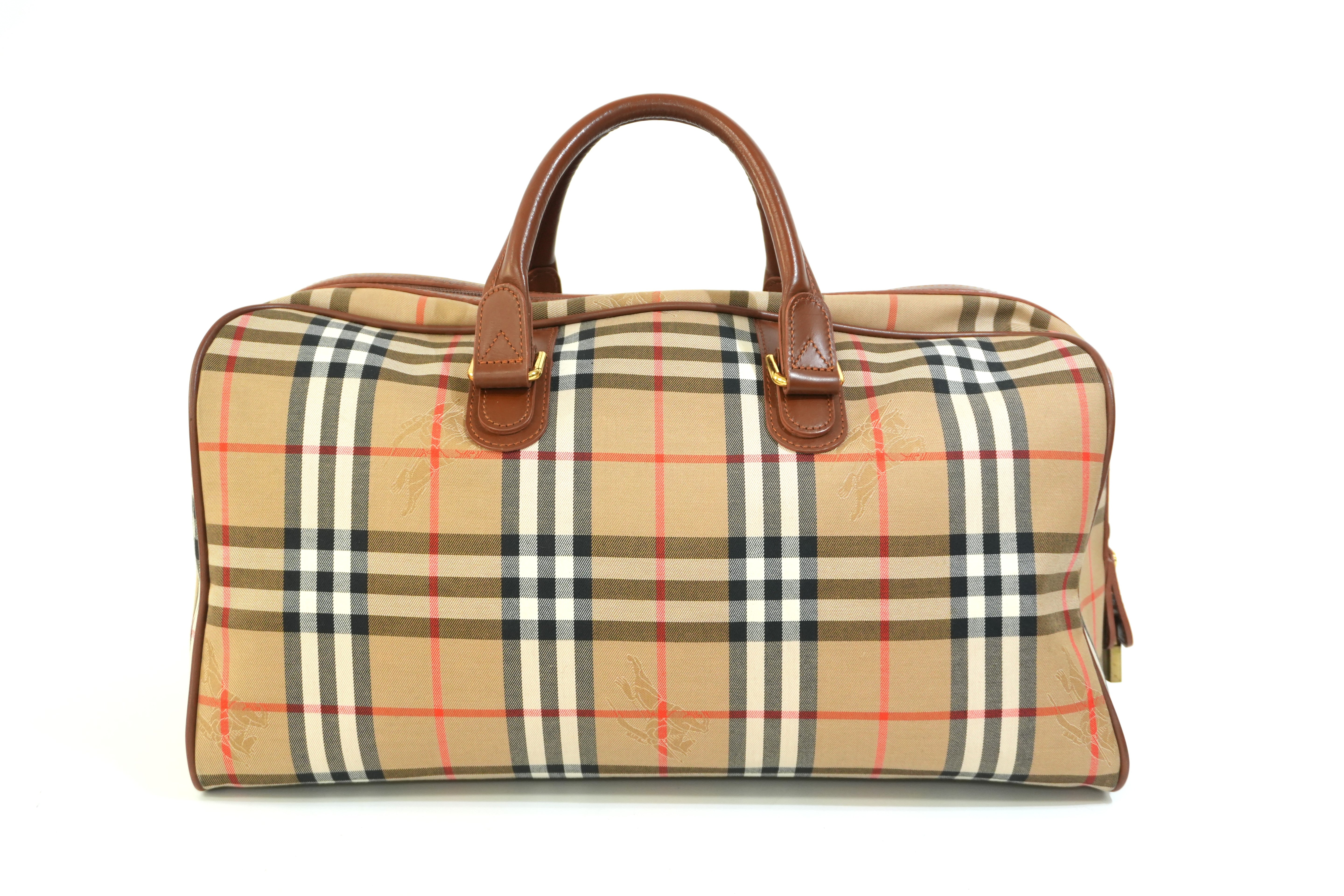 Pre-owned Burberry Haymarket Duffle Bag Brown