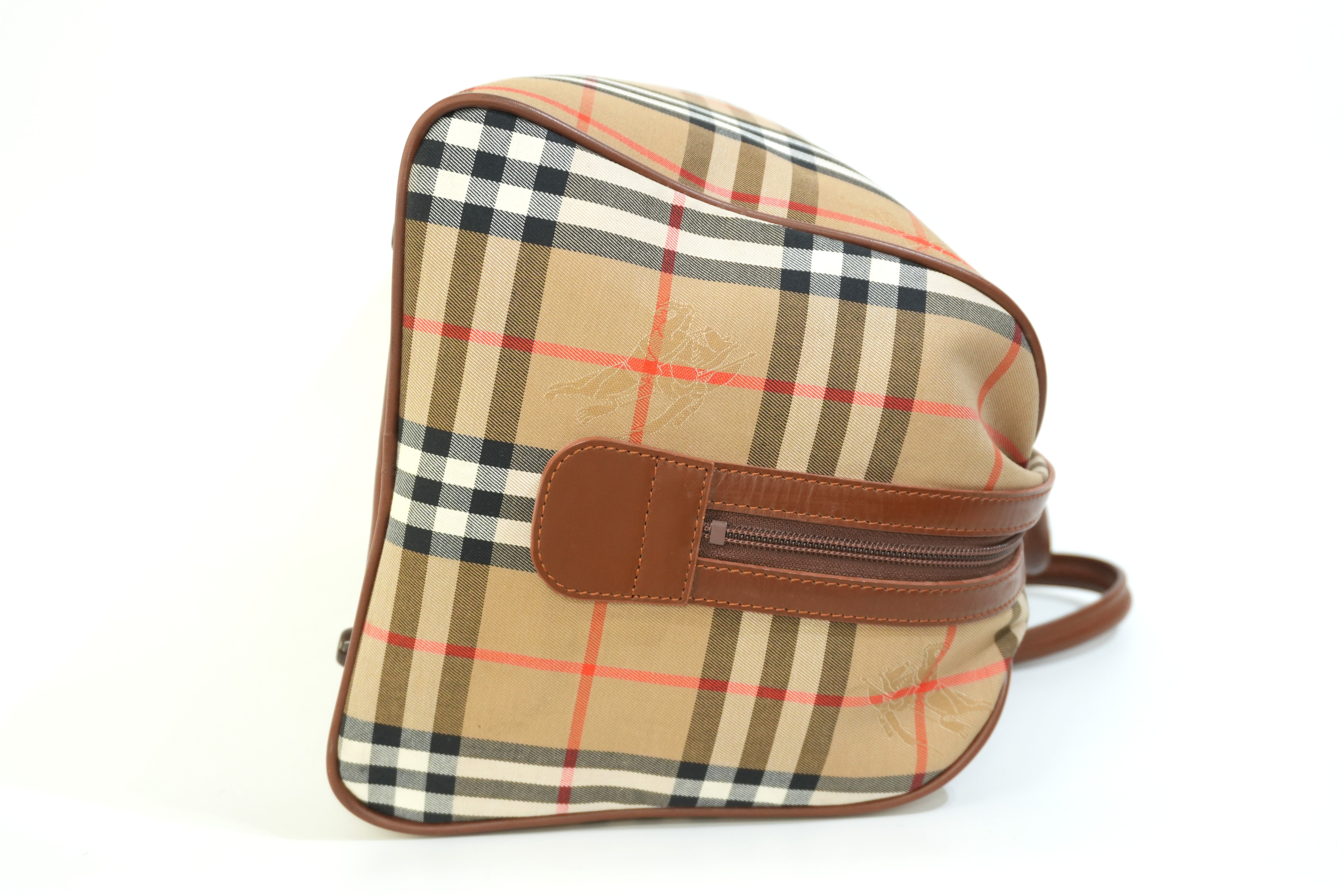 Pre-owned Burberry Haymarket Duffle Bag Brown