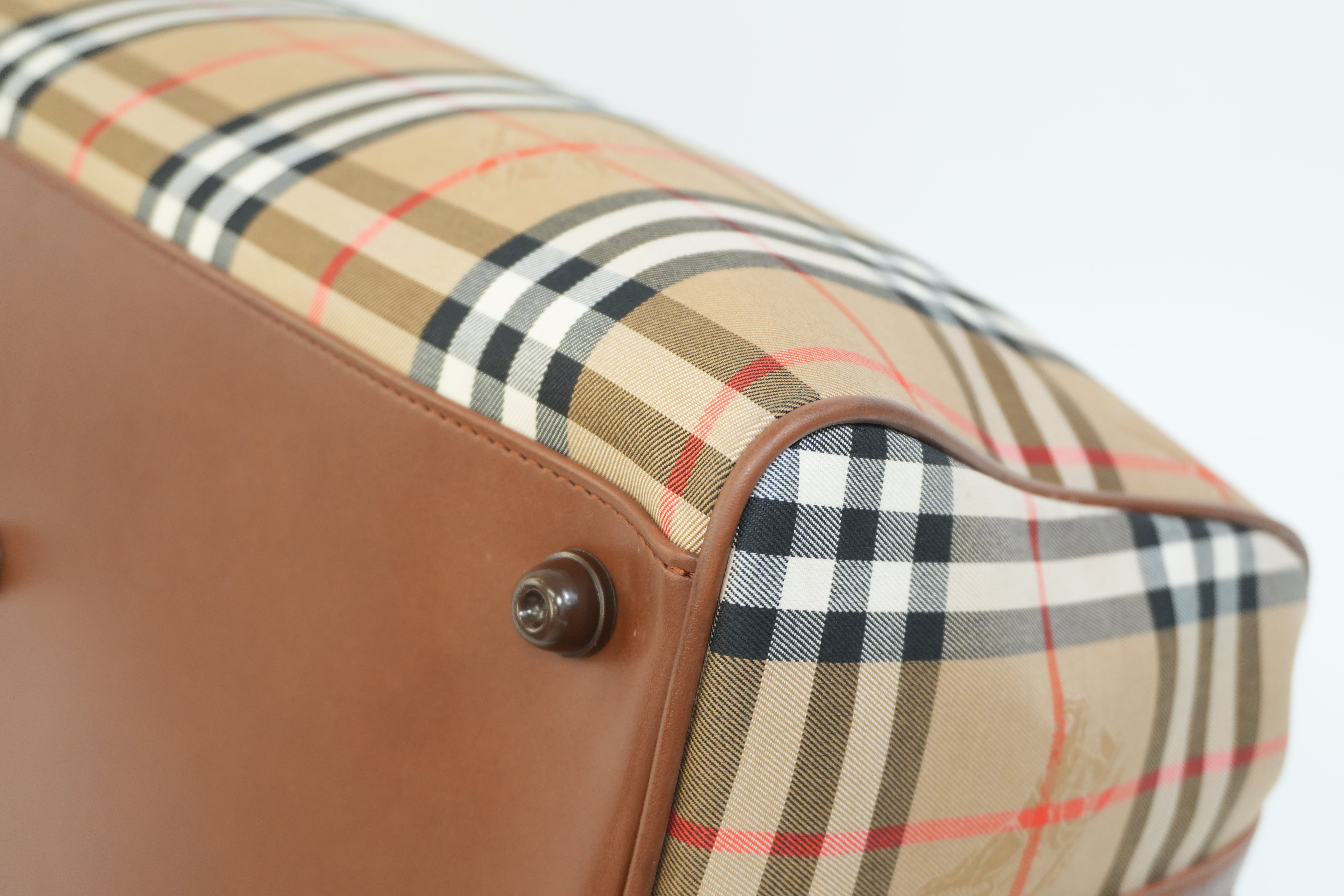 Pre-owned Burberry Haymarket Duffle Bag Brown