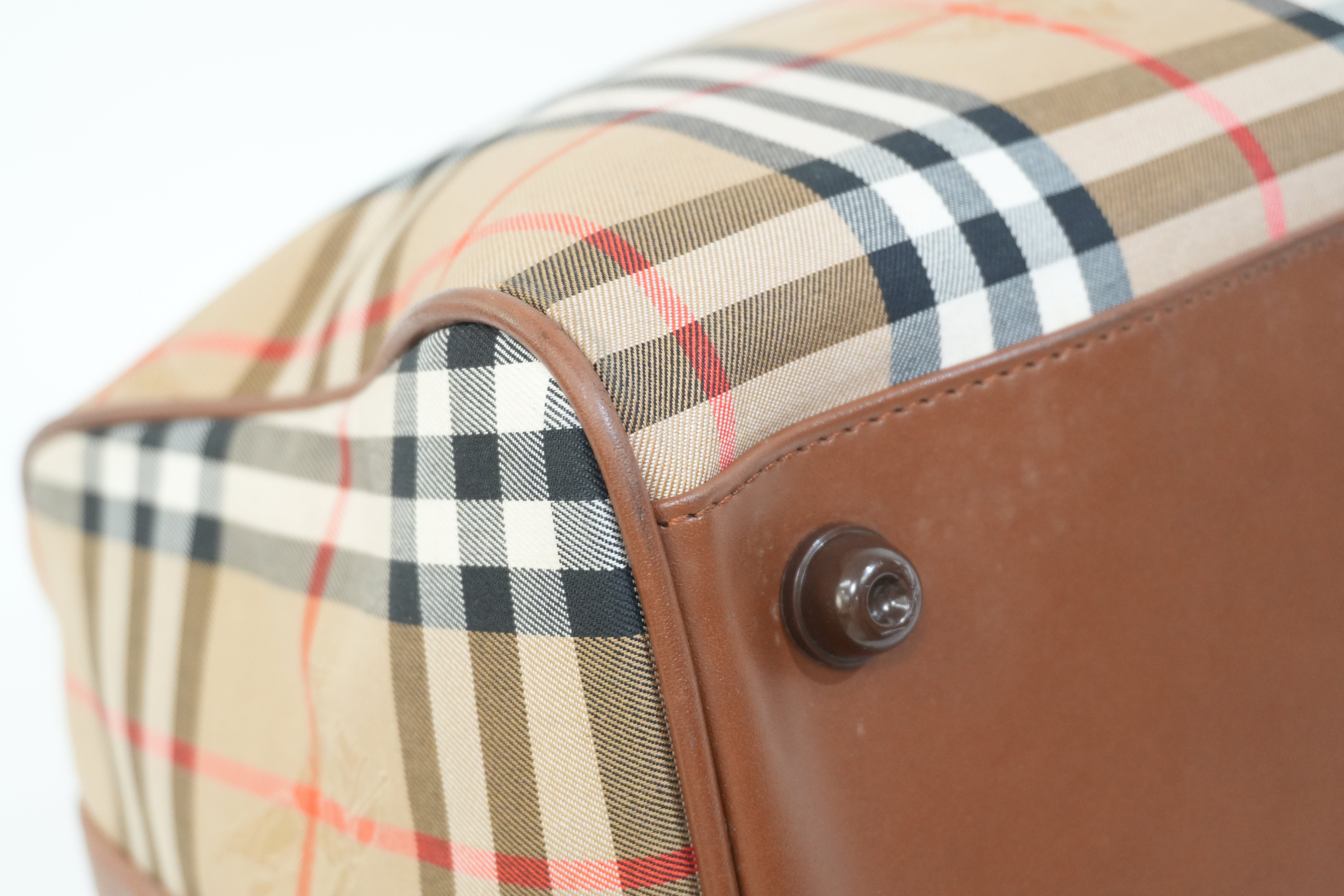 Pre-owned Burberry Haymarket Duffle Bag Brown