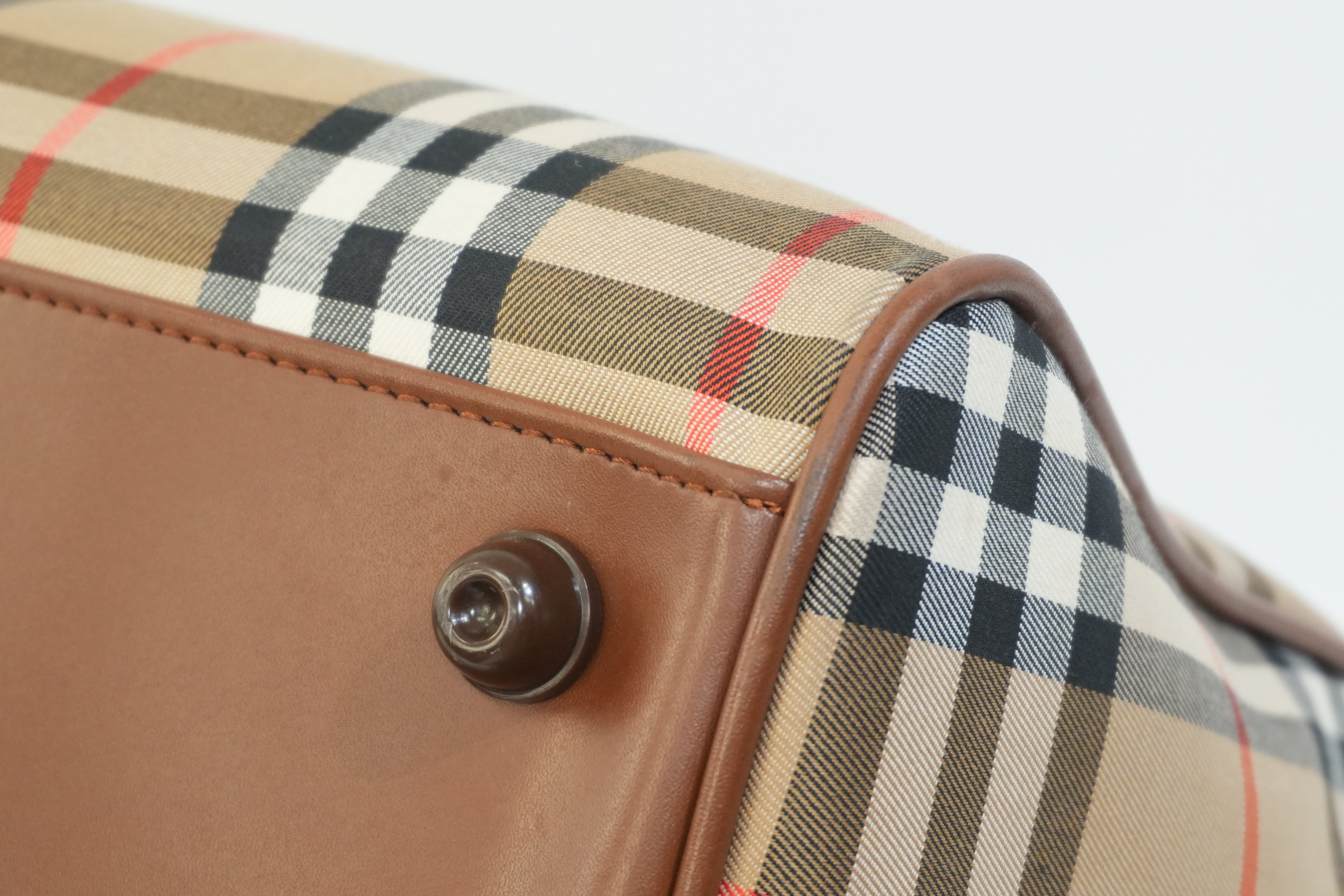 Pre-owned Burberry Haymarket Duffle Bag Brown