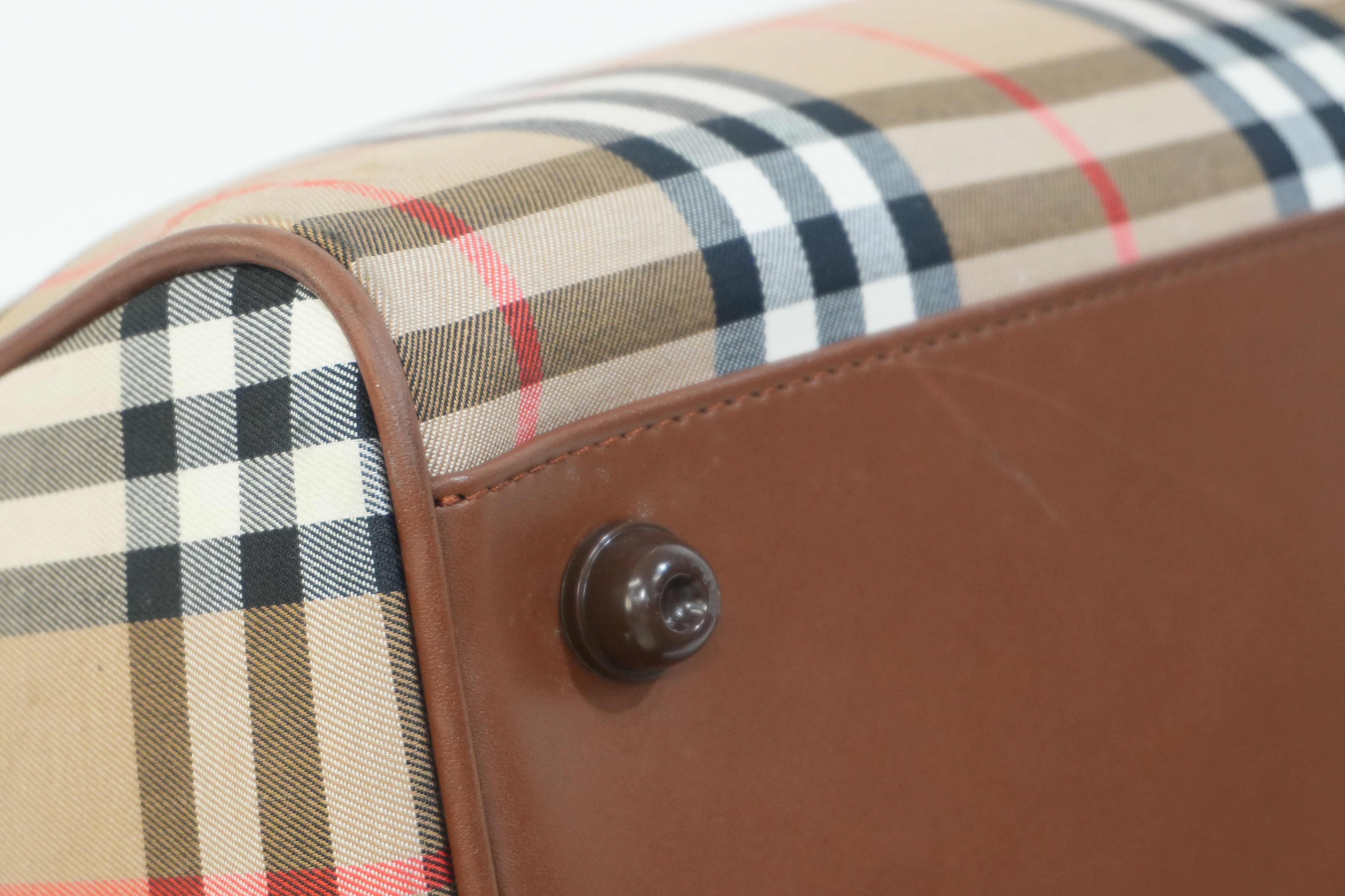 Pre-owned Burberry Haymarket Duffle Bag Brown