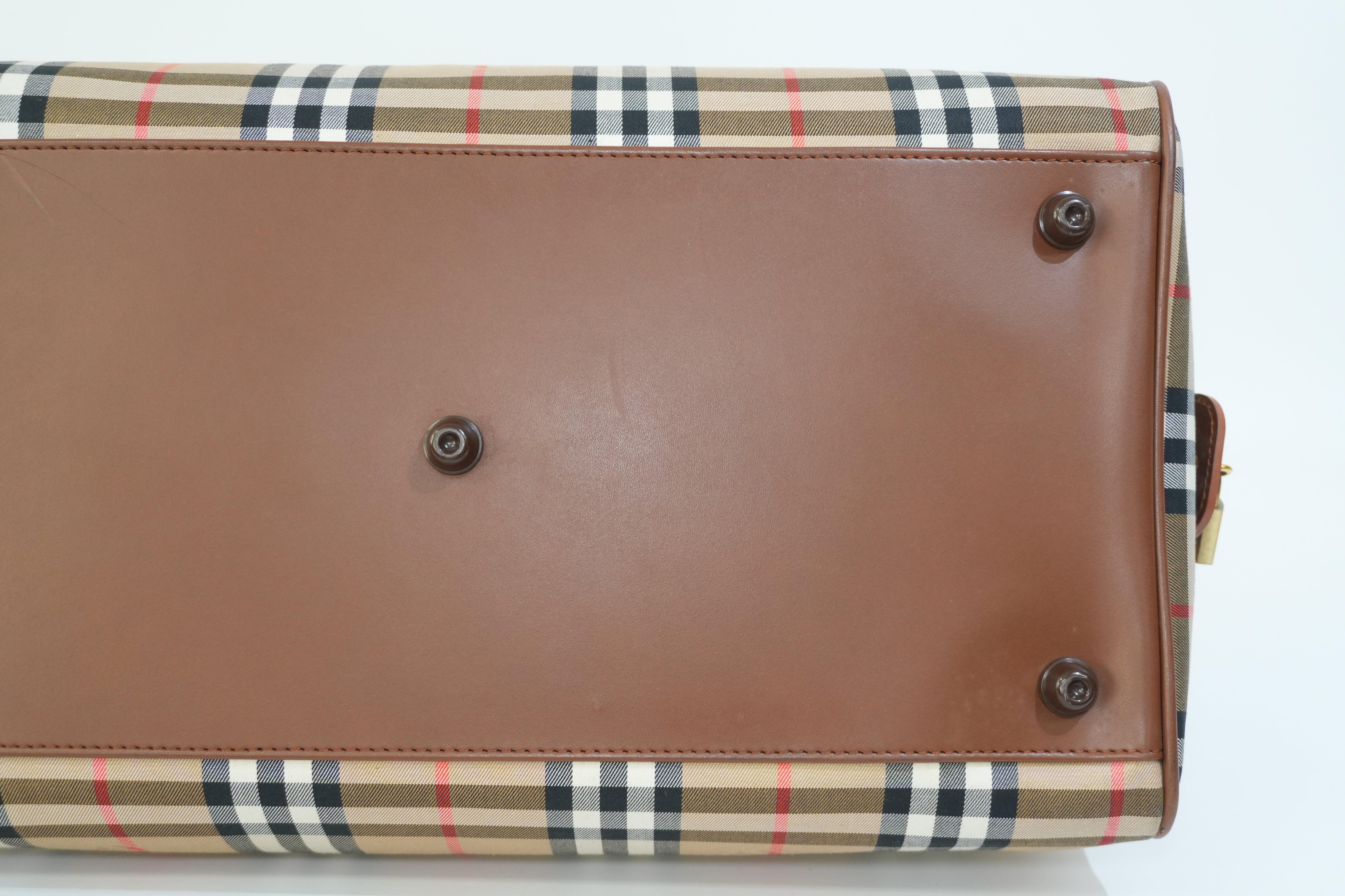 Pre-owned Burberry Haymarket Duffle Bag Brown