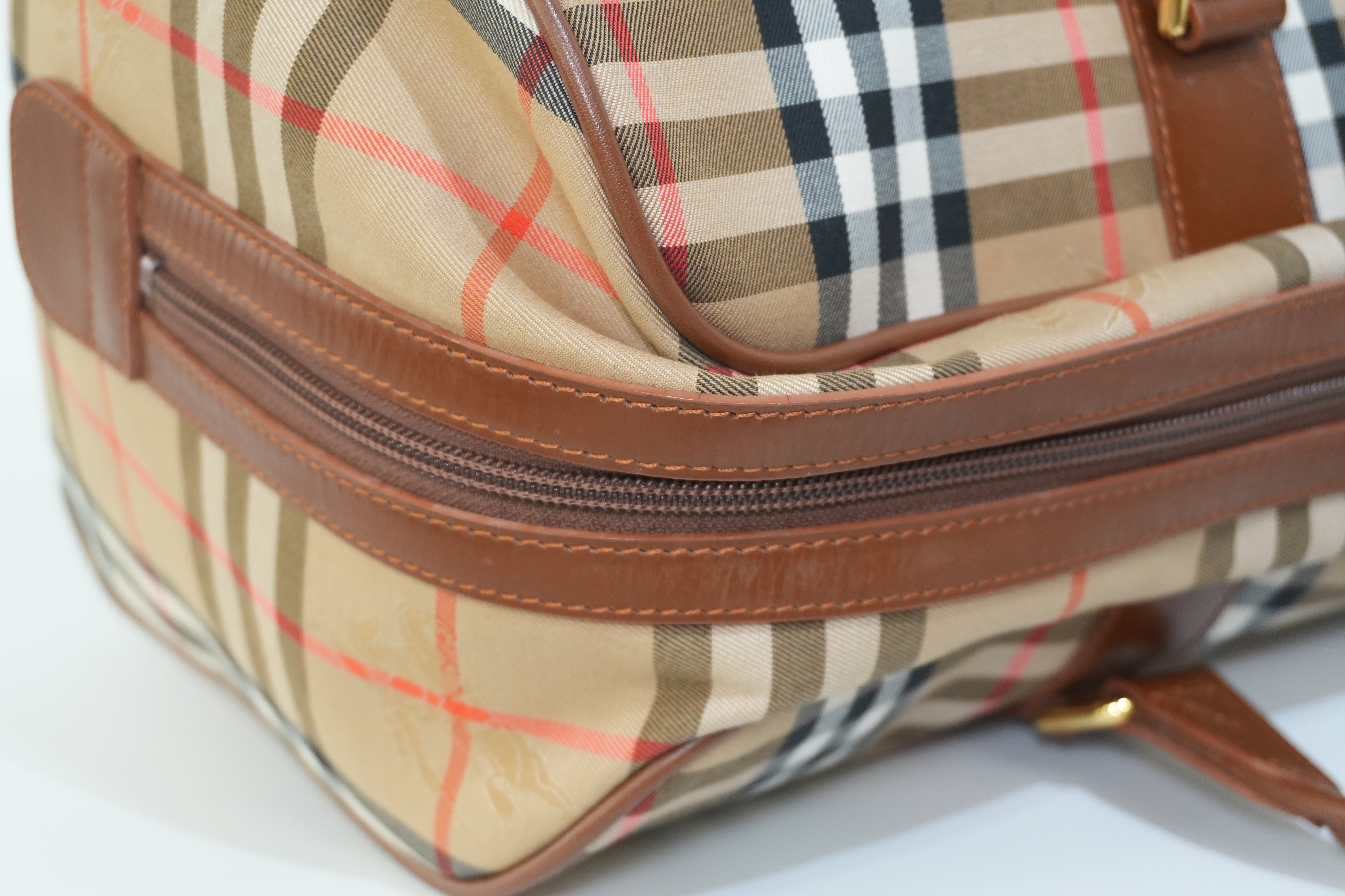 Pre-owned Burberry Haymarket Duffle Bag Brown