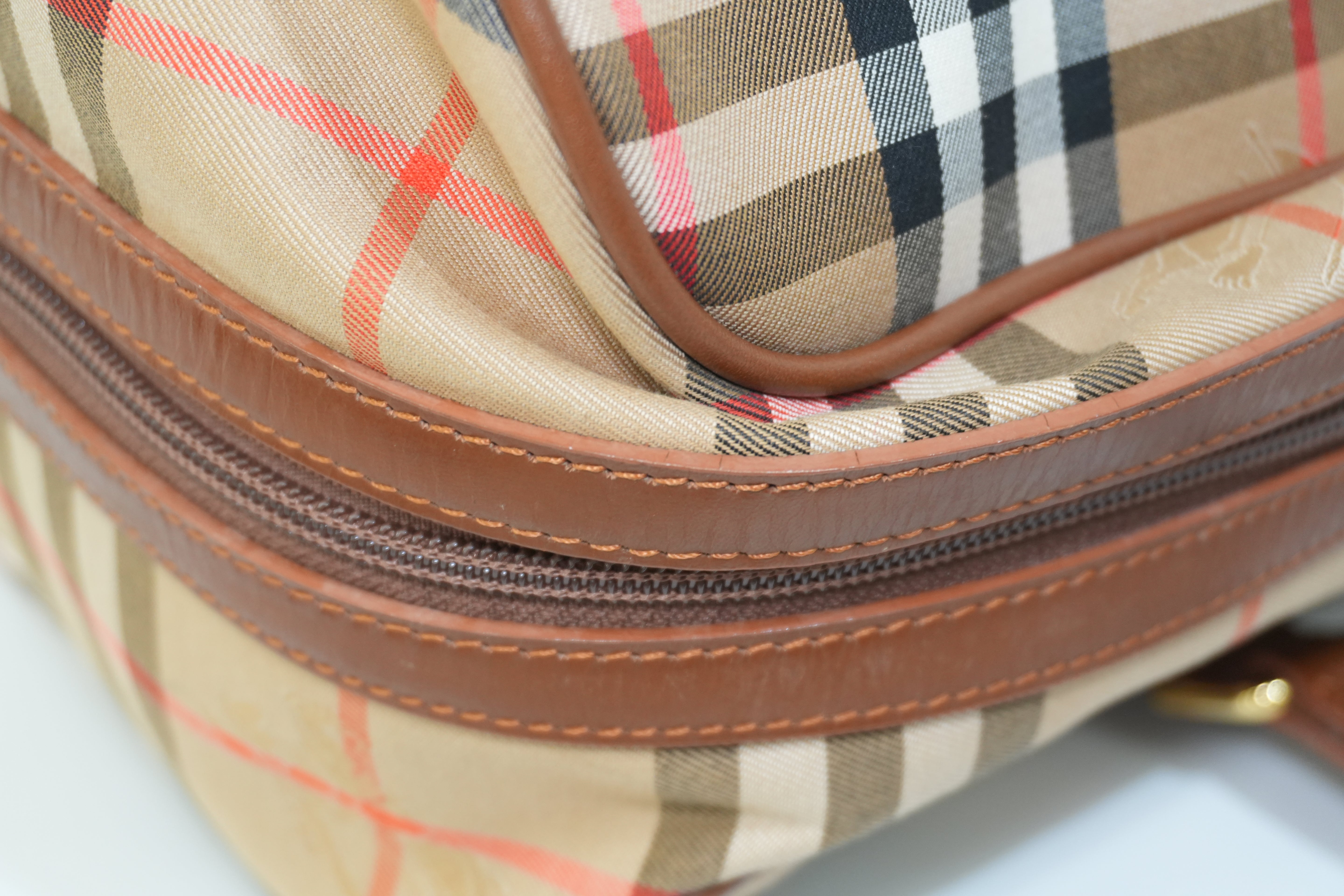 Pre-owned Burberry Haymarket Duffle Bag Brown
