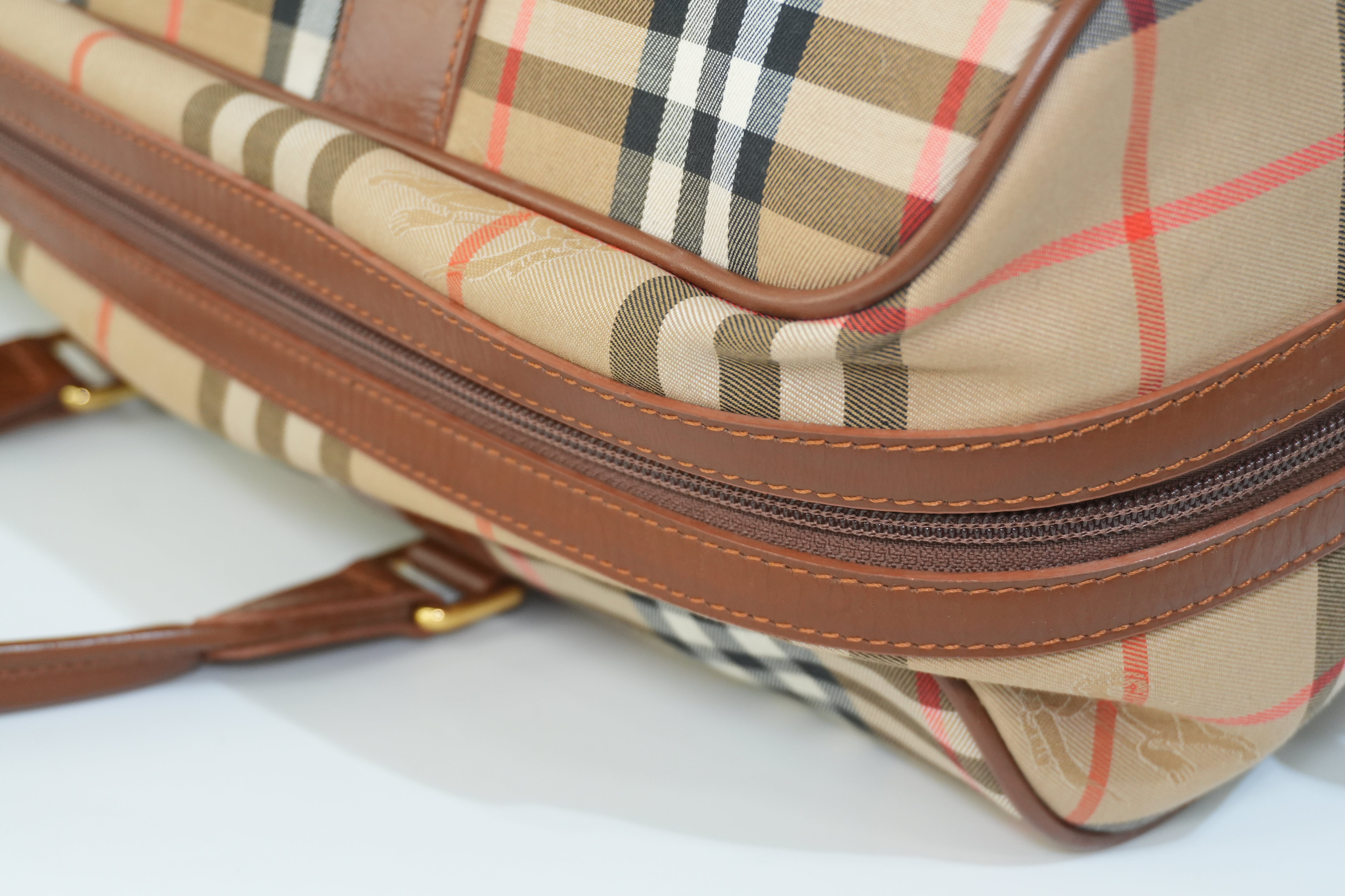 Pre-owned Burberry Haymarket Duffle Bag Brown