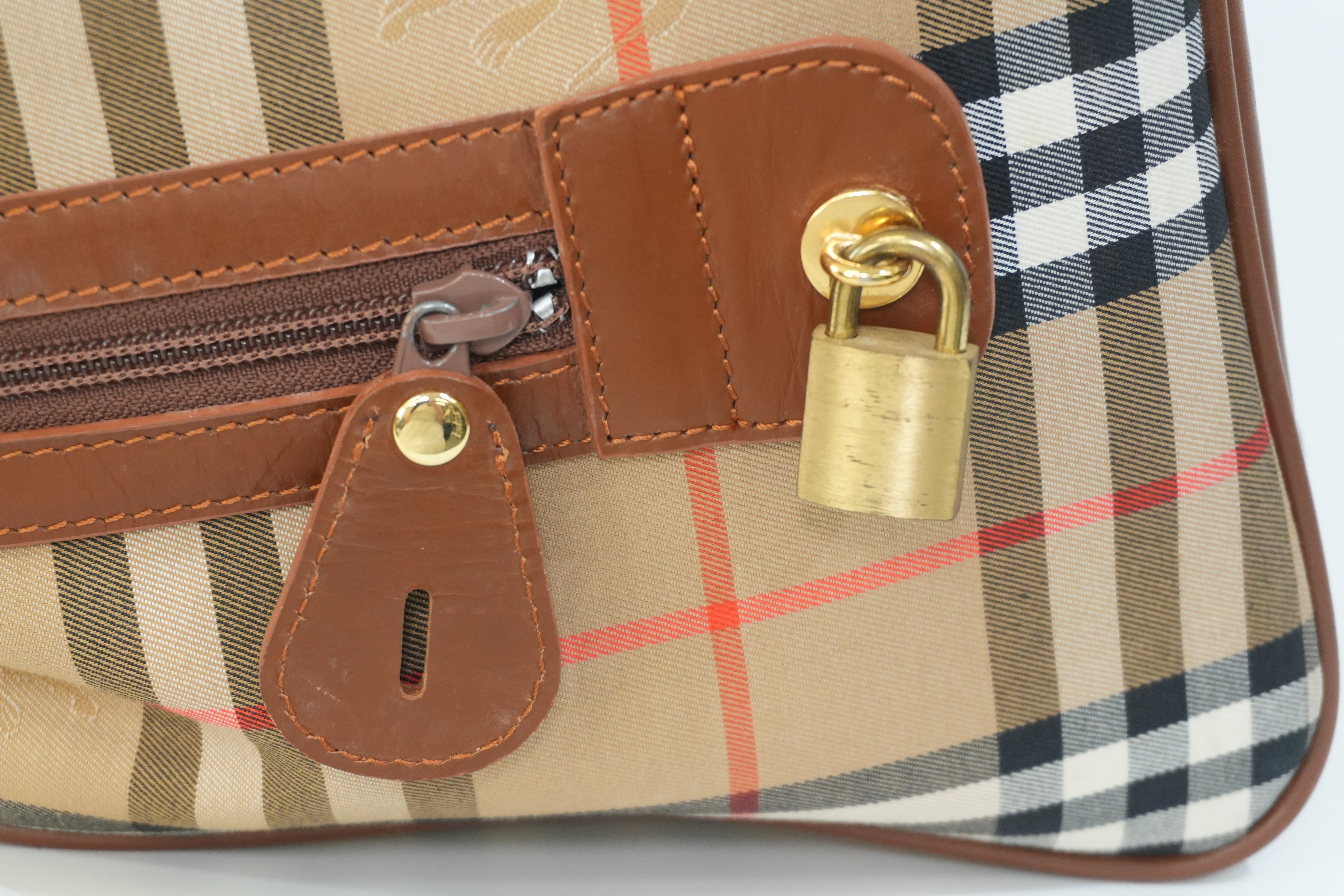 Pre-owned Burberry Haymarket Duffle Bag Brown