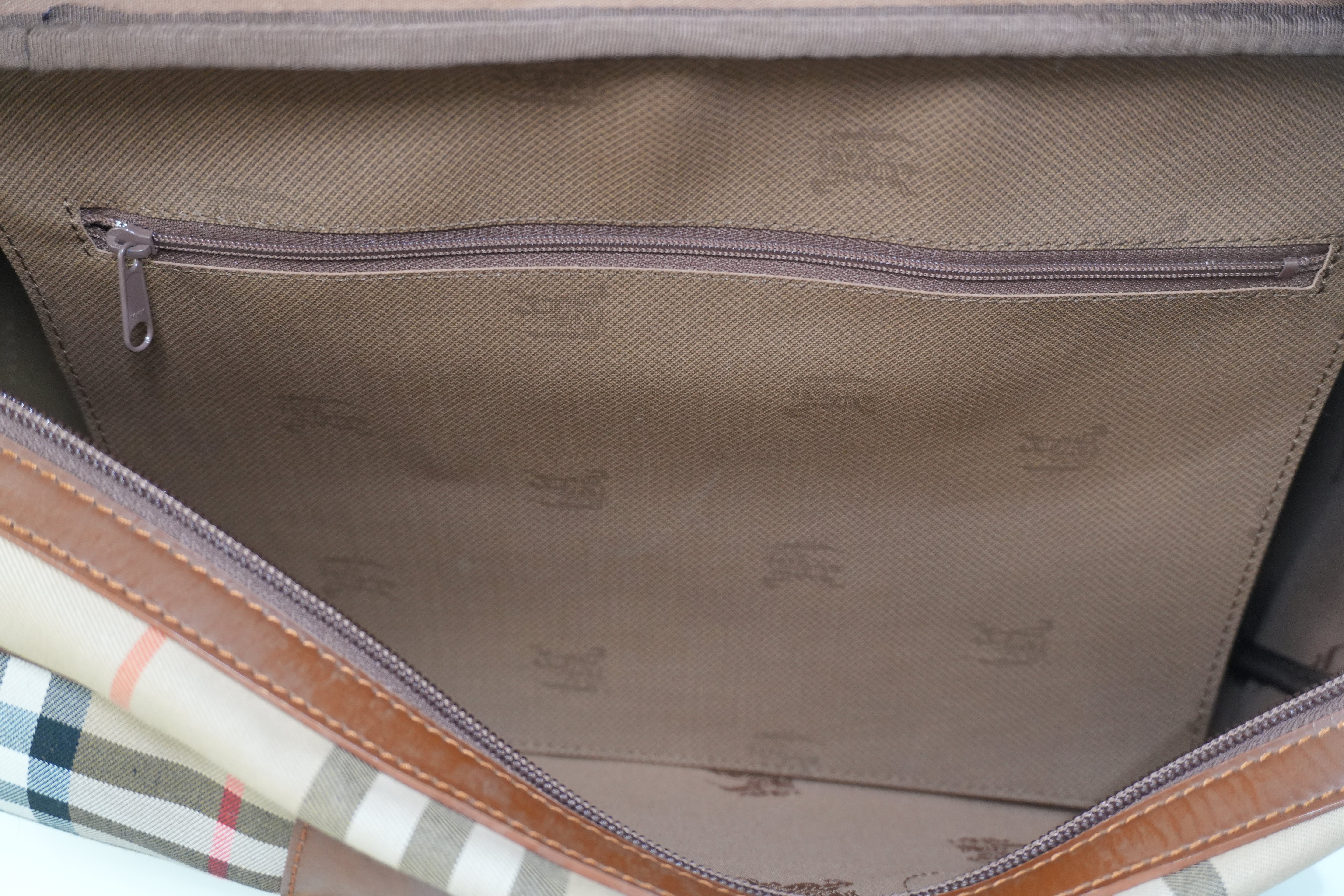 Pre-owned Burberry Haymarket Duffle Bag Brown