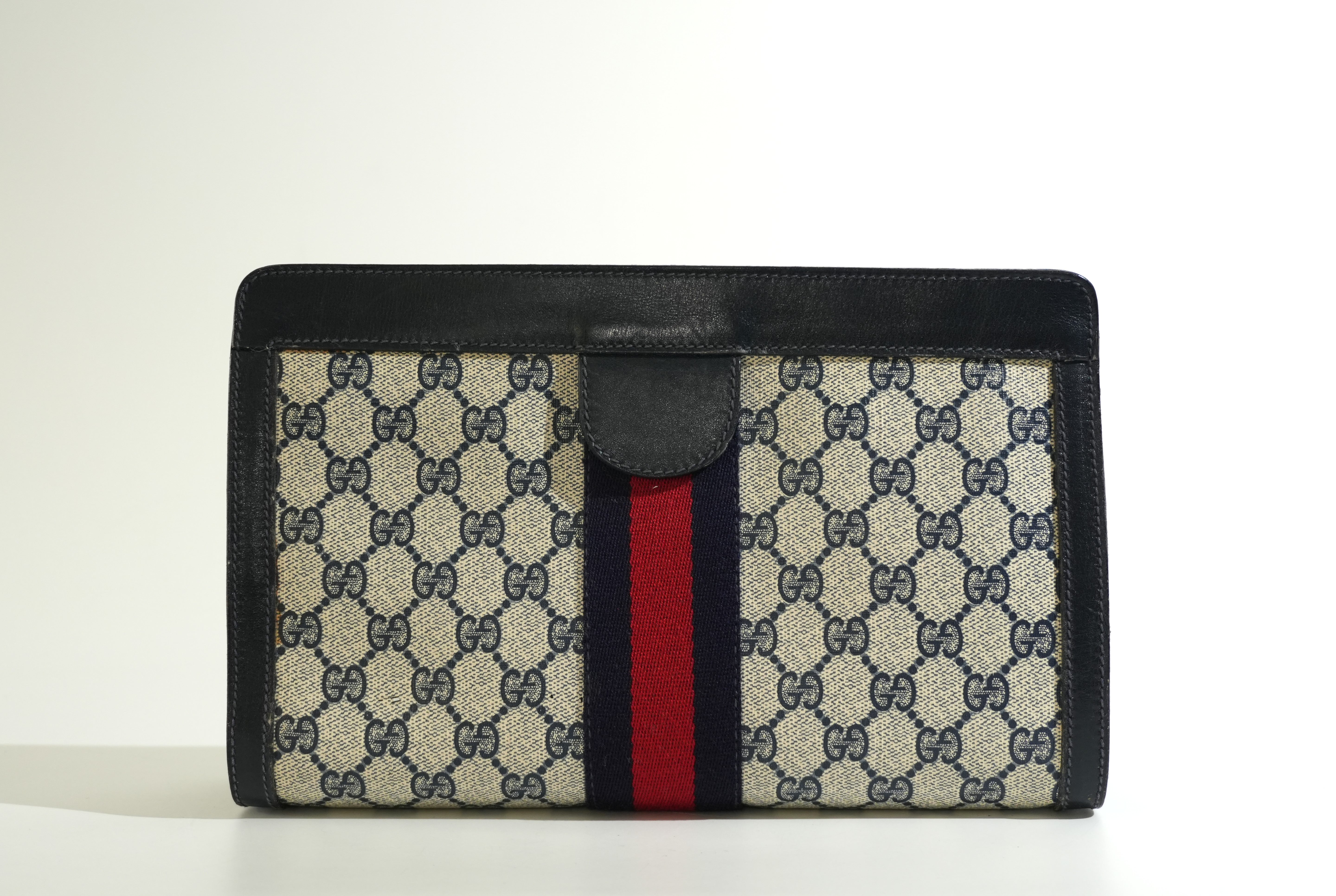 Pre-owned Gucci Ophidia Velcro Clutch Bag Navy Blue