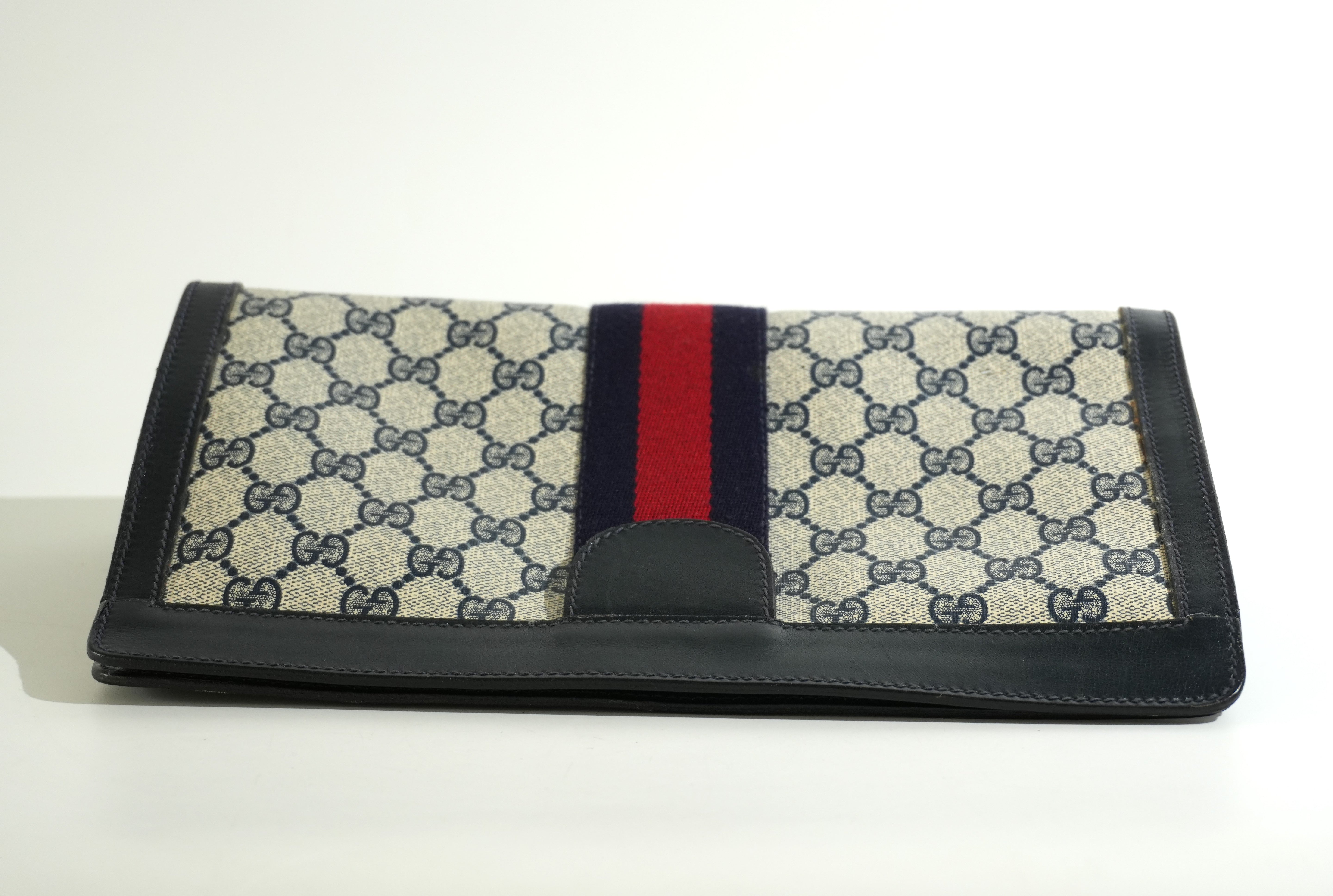 Pre-owned Gucci Ophidia Velcro Clutch Bag Navy Blue
