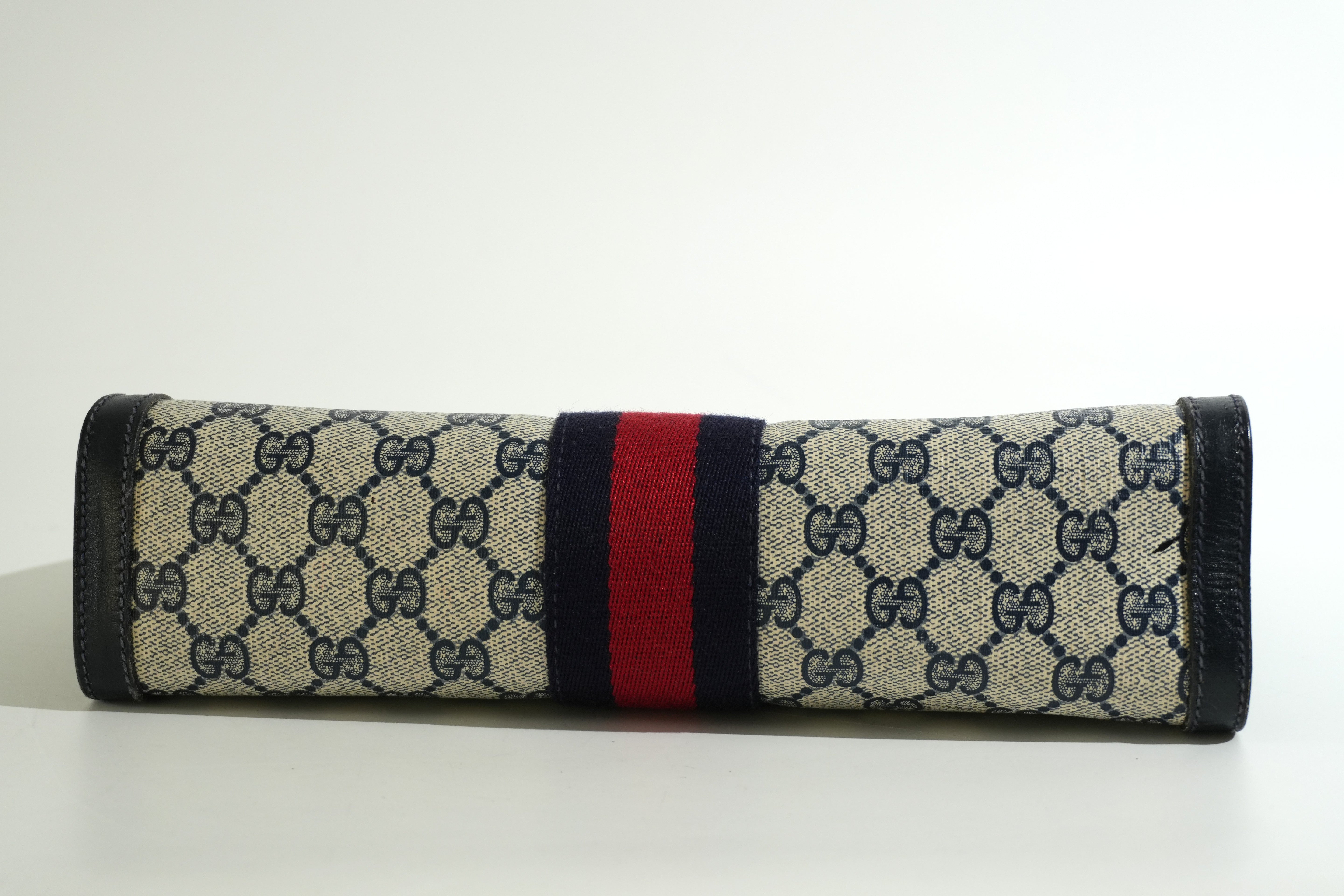 Pre-owned Gucci Ophidia Velcro Clutch Bag Navy Blue