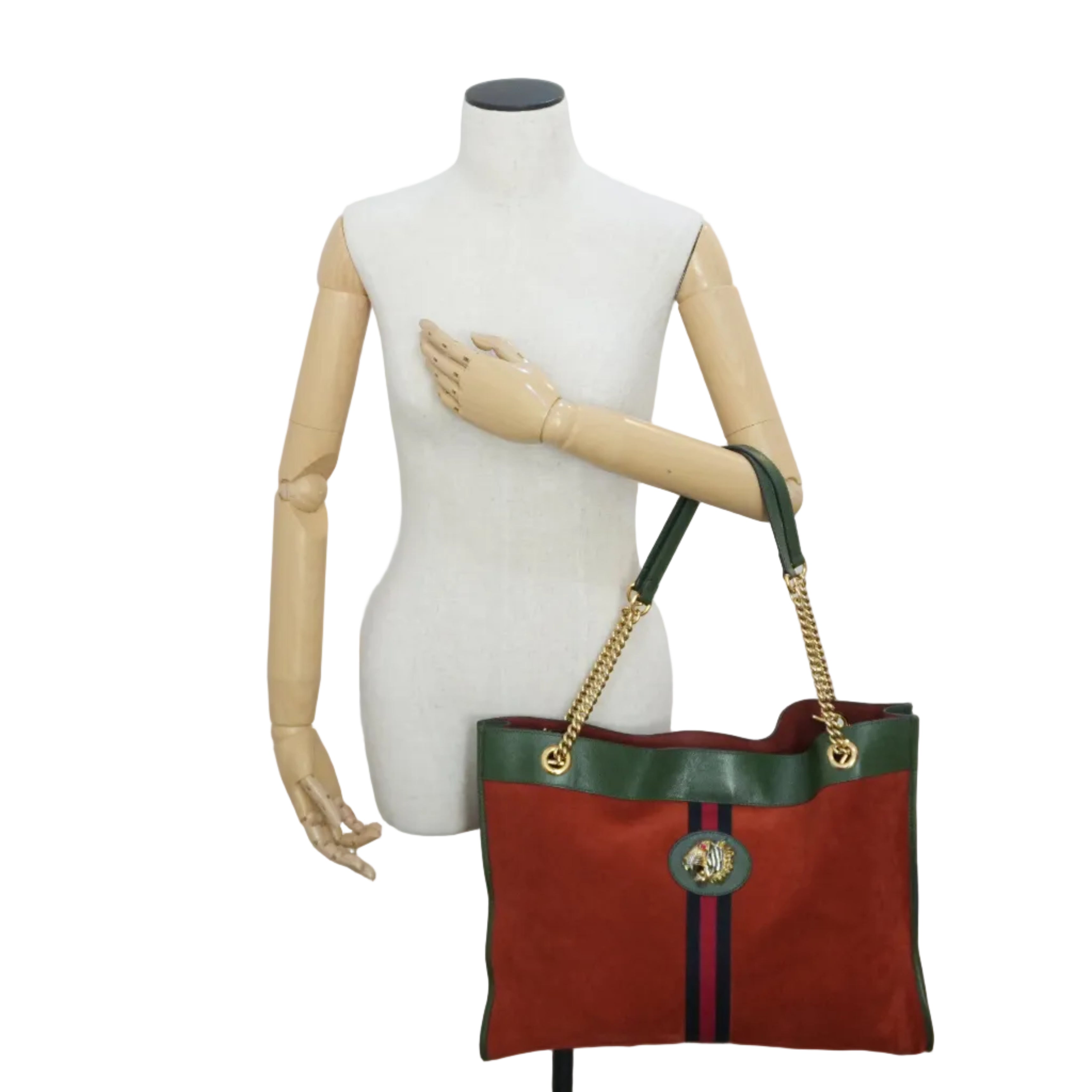 Pre-owned Gucci Suede Leather Rajah Chain Tote Bag Orange