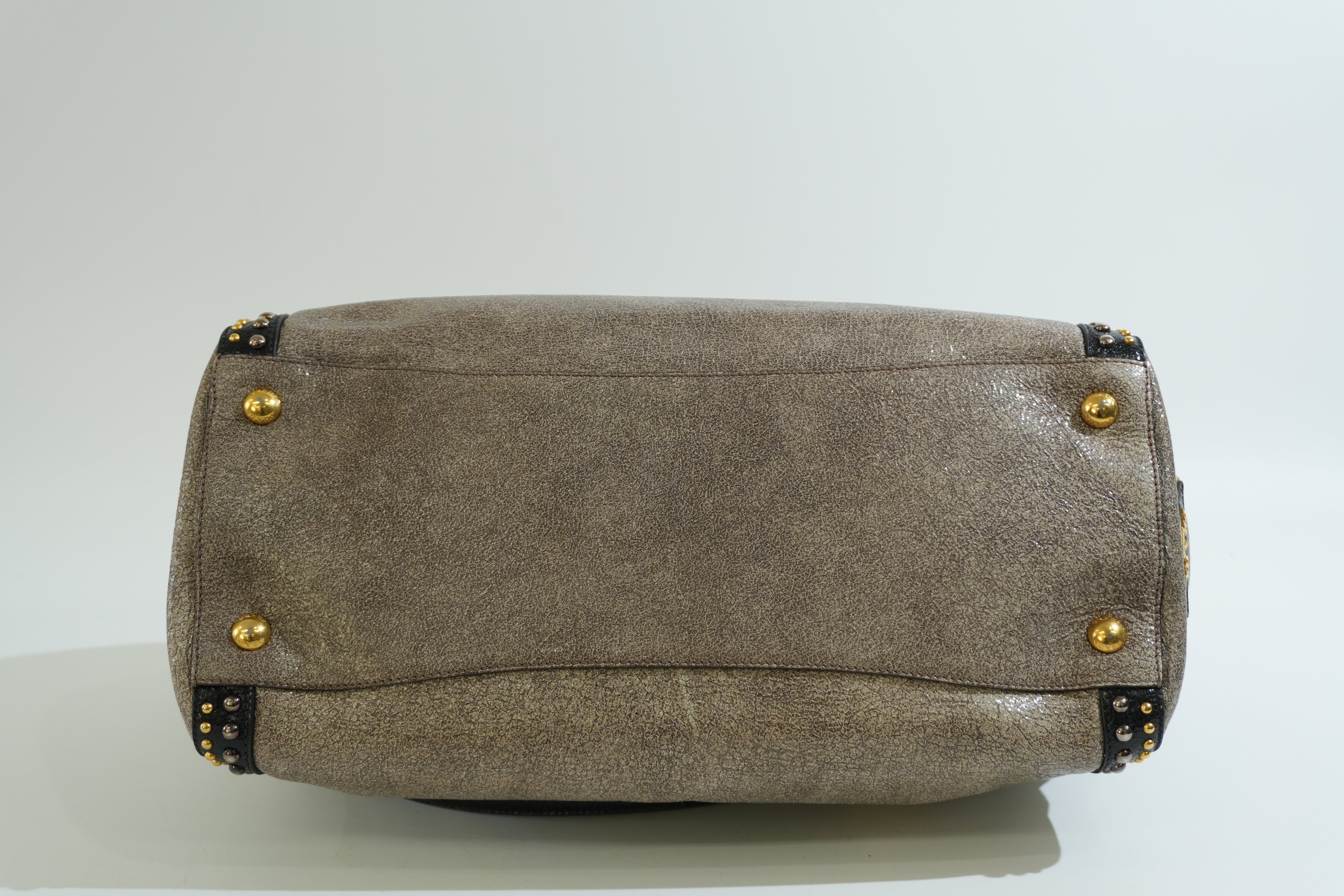 Pre-owned Prada Two Way Talco Craquele Studded Handbag Brown