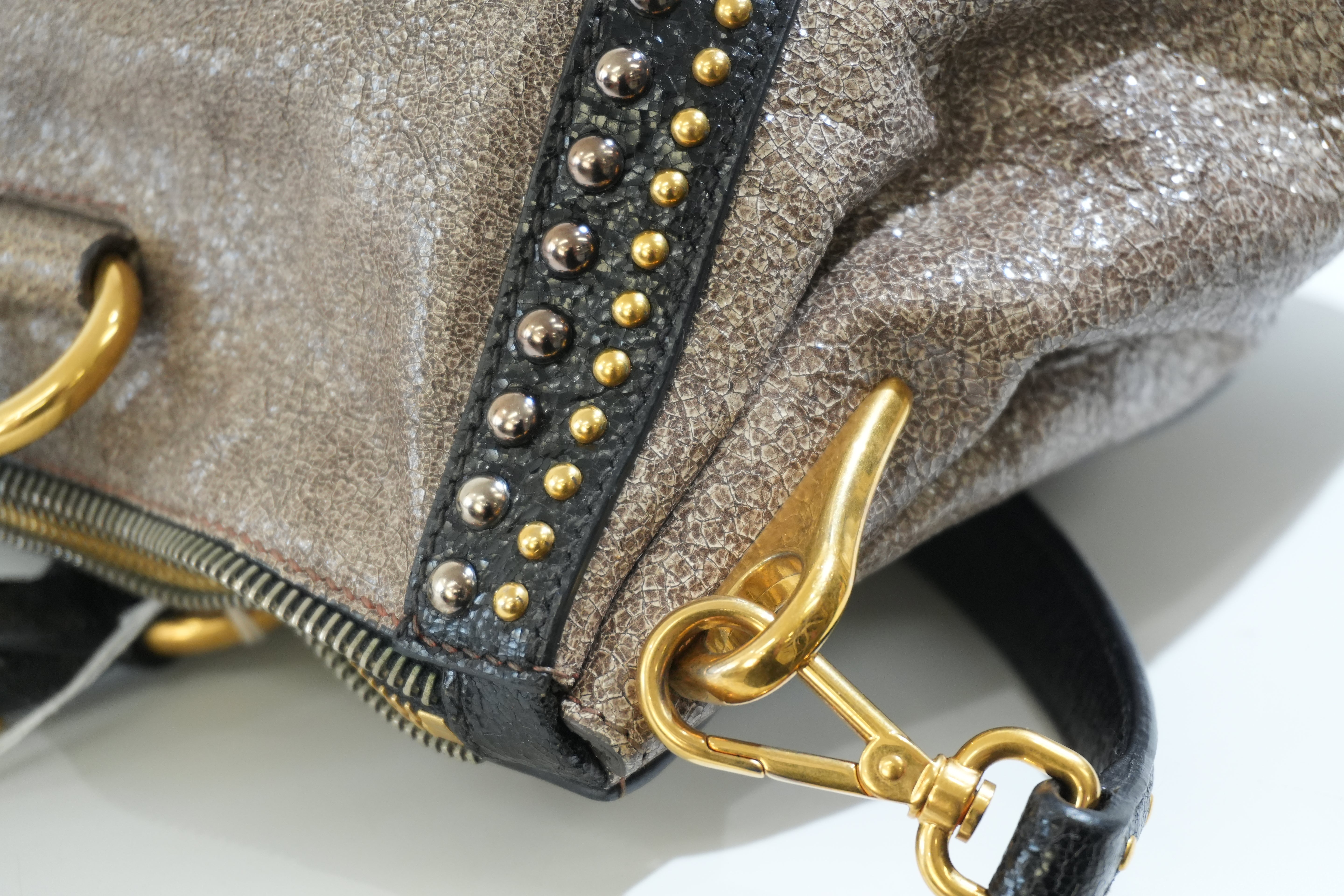 Pre-owned Prada Two Way Talco Craquele Studded Handbag Brown